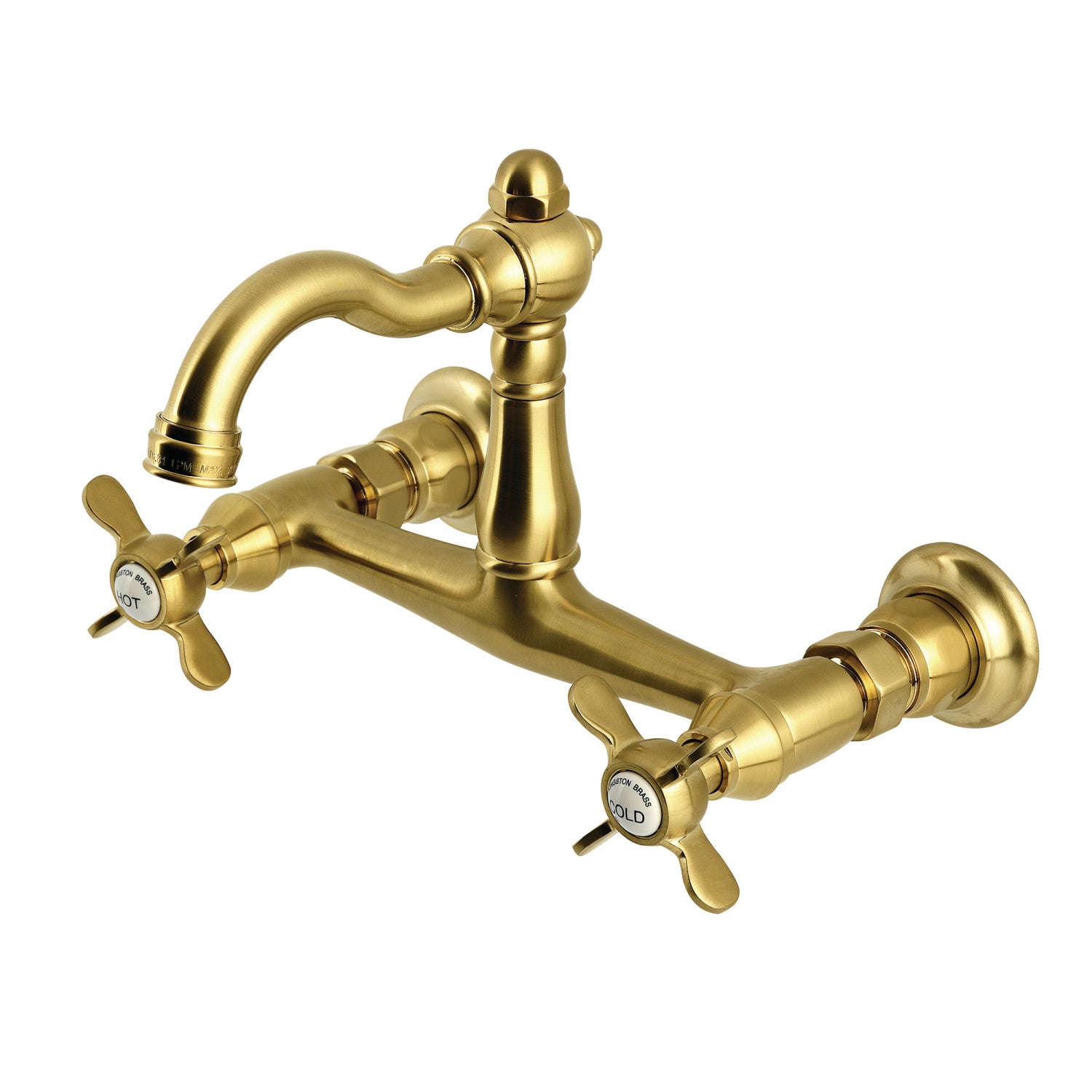 Kingston Heirloom KS3257BEX - Robinet de cuisine à deux poignées vintage 2 trous Wall Mount Bridge, laiton brossé