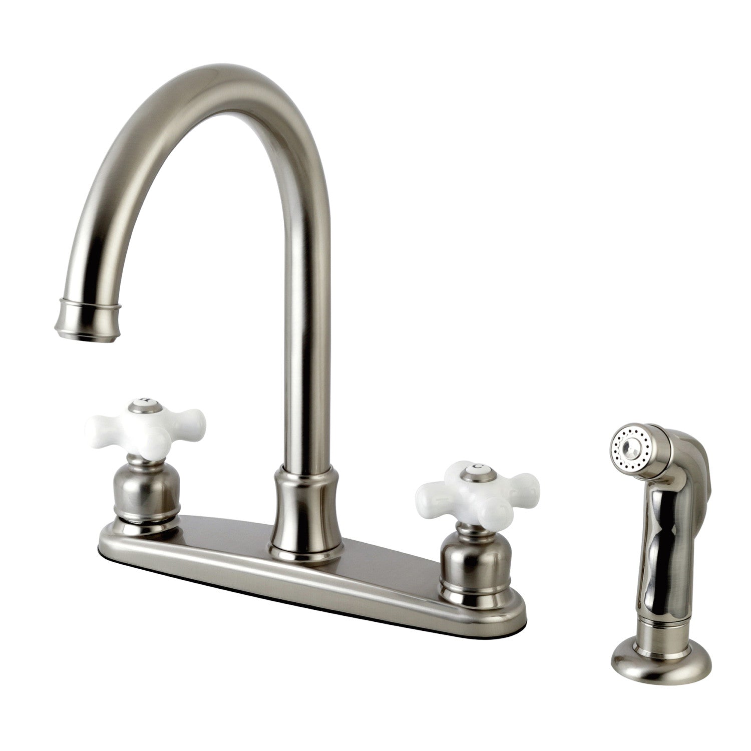 Kingston Tulare FB7798PXSP - Victorian à deux poignées 4 trous 8" Centerset Robinet de cuisine avec pulvérisateur latéral, Nickel brossé
