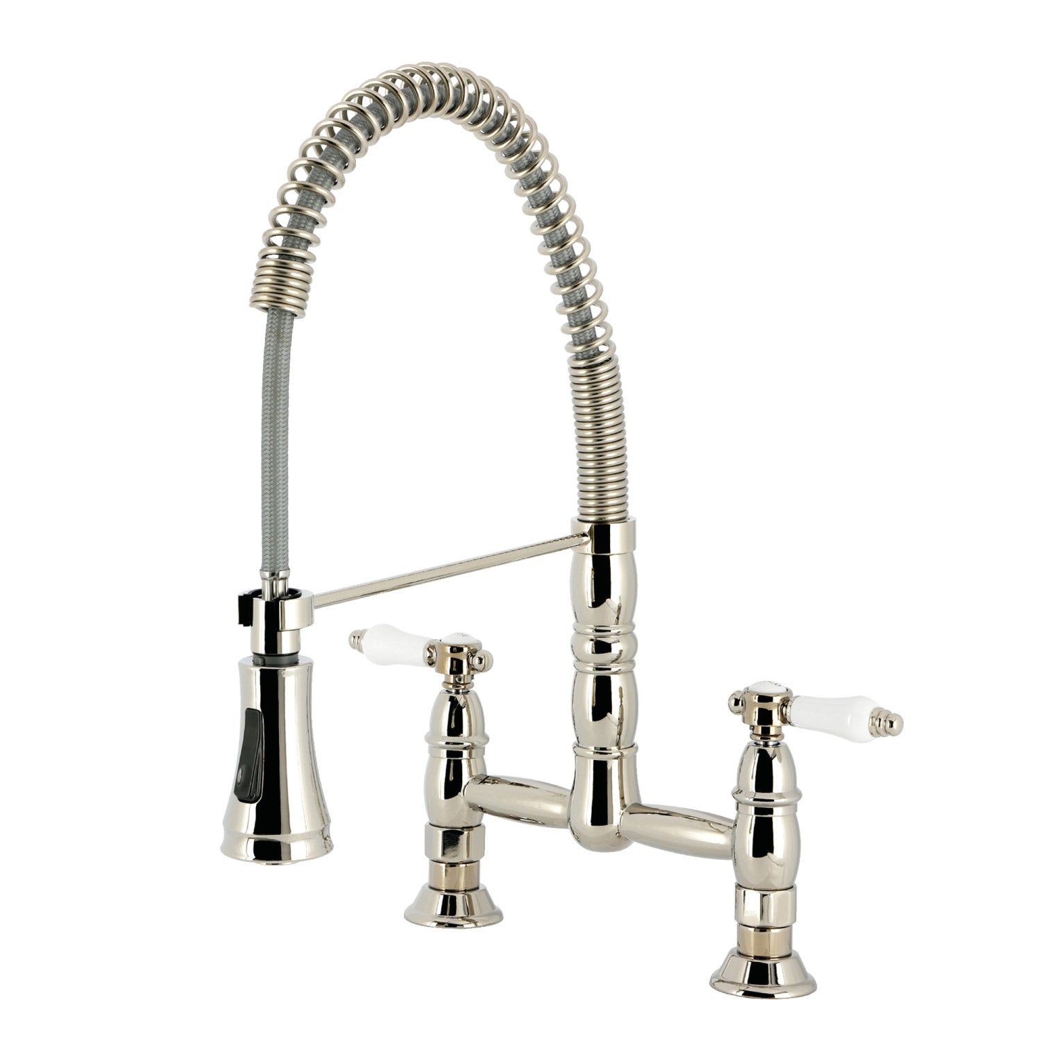 Kingston Tulare GS1276BPL - Bel-Air Double-Handle 2 trous montage sur plage de prélavage Bridge Robinet de cuisine, Nickel poli