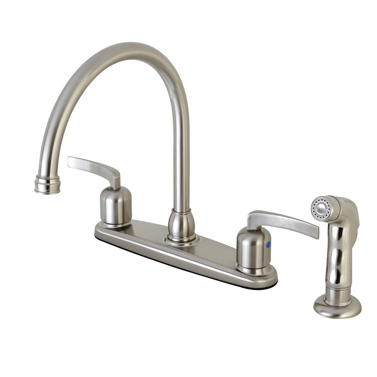 Kingston Tulare FB798EFLSP - Centurion à deux poignées 4 trous 8" robinet de cuisine avec pulvérisateur latéral, nickel brossé