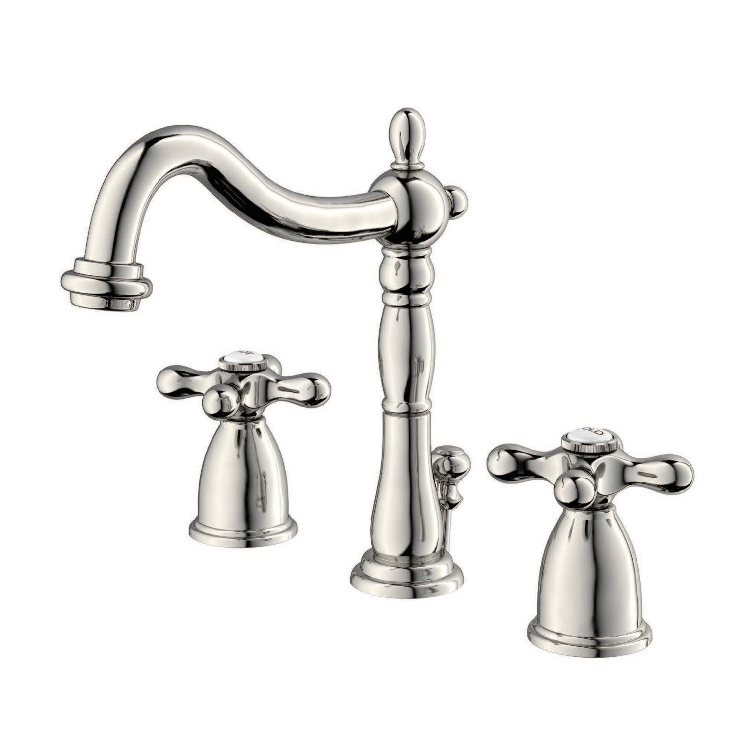 Kingston Heirloom KB1976AX - Heritage Two-Handle 3-Hole Deck Mount Widespread Bathroom Faucet with Brass Pop-Up, Polished Nickel