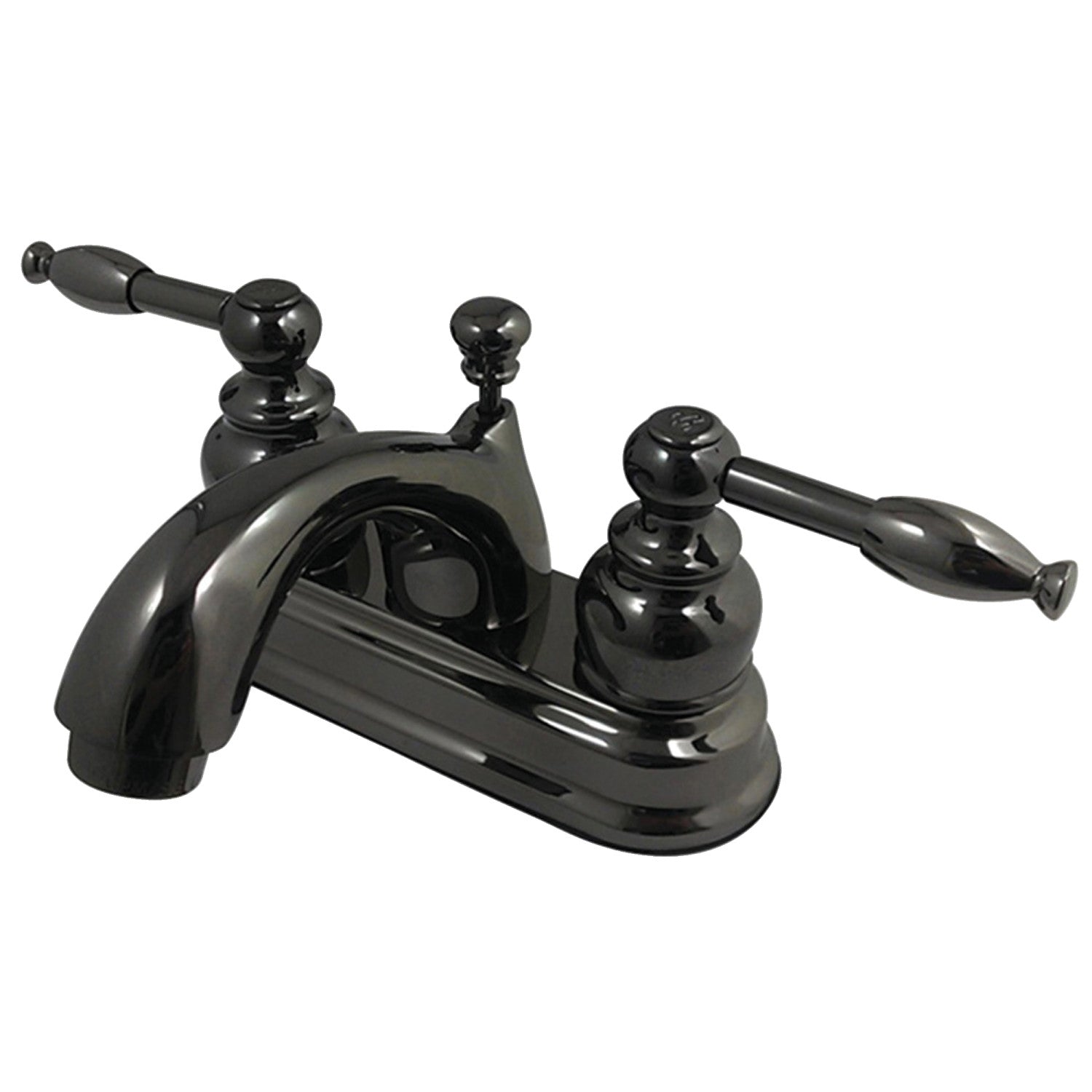 Kingston Water Onyx NB2600KL Double-Handle 3-Hole Deck Mount 4-Inch Centerset Bathroom Faucet with Pop-Up Drain, Black Stainless Steel