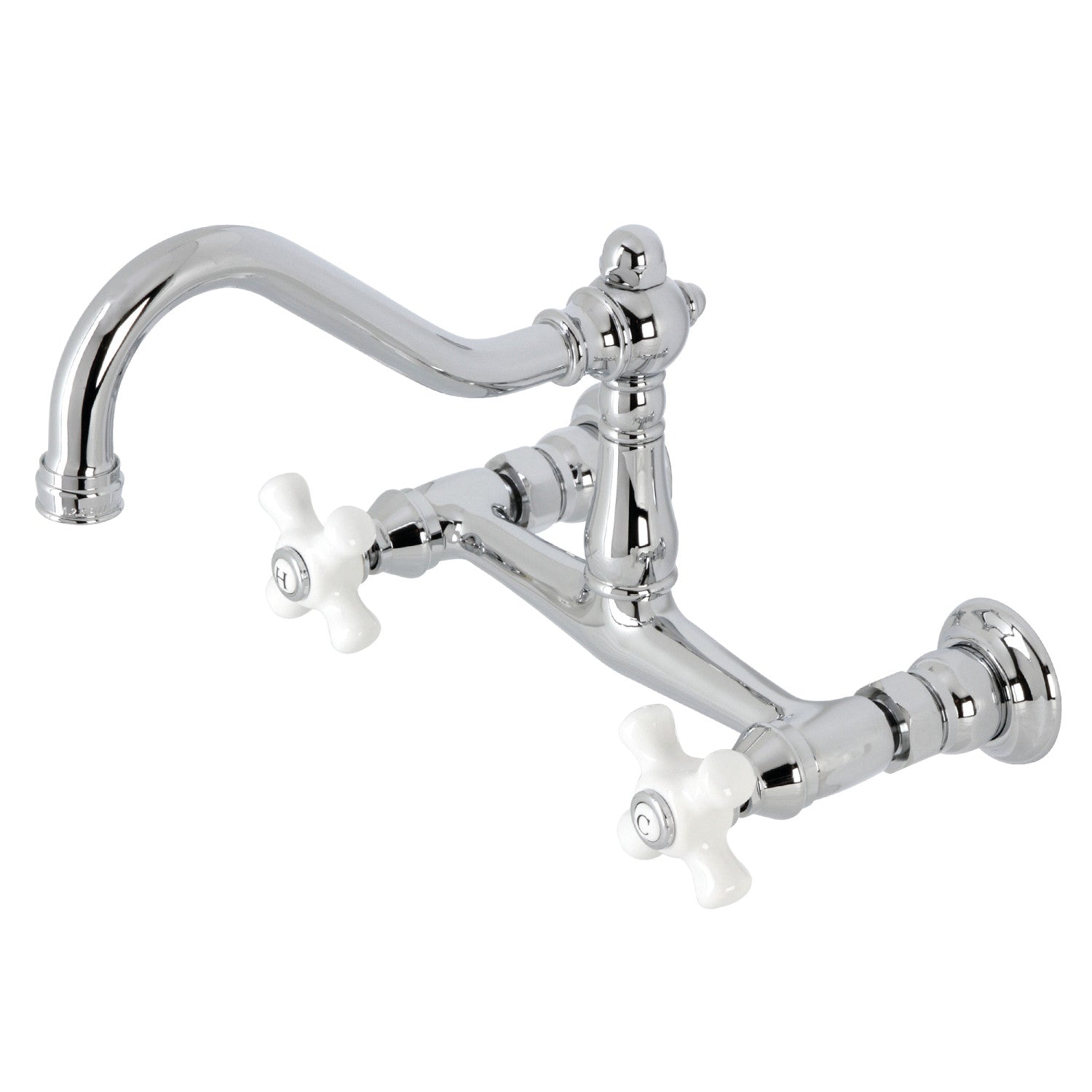 Kingston Heirloom KS3241PX - Robinet de salle de bains mural double poignée vintage 2 trous, chrome poli