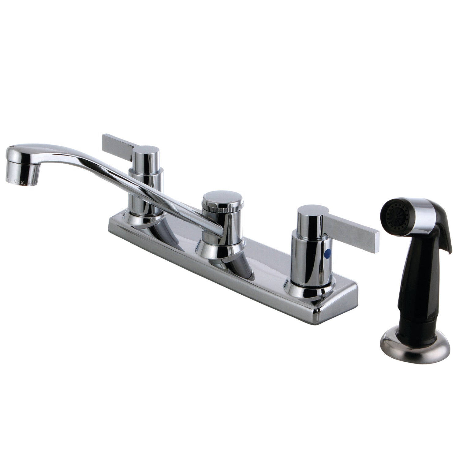 Kingston Tulare FB2122NDL - NuvoFusion Robinet de cuisine à deux poignées 4 trous 8" avec pulvérisateur latéral, chrome poli