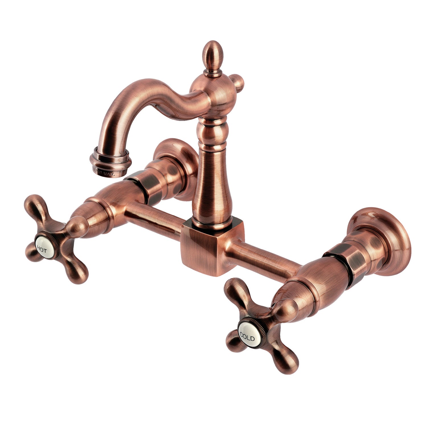 Kingston Heirloom KS244AXAC - Robinet de cuisine à deux poignées Heritage 2 trous Wall Mount Bridge, cuivre antique