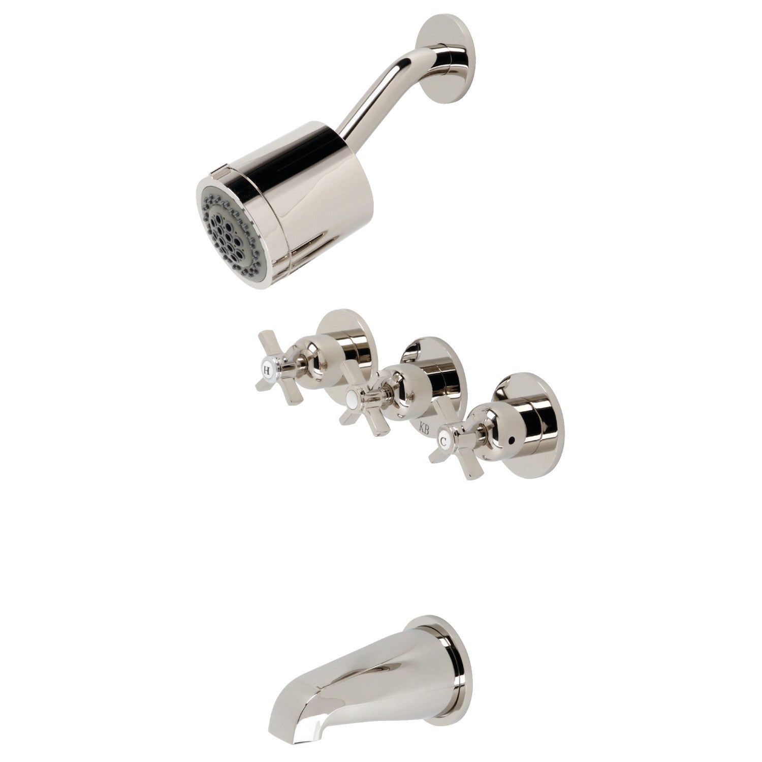 Kingston Tulare KBX8136ZX - Robinet de baignoire et de douche triple poignée Millennium, nickel poli