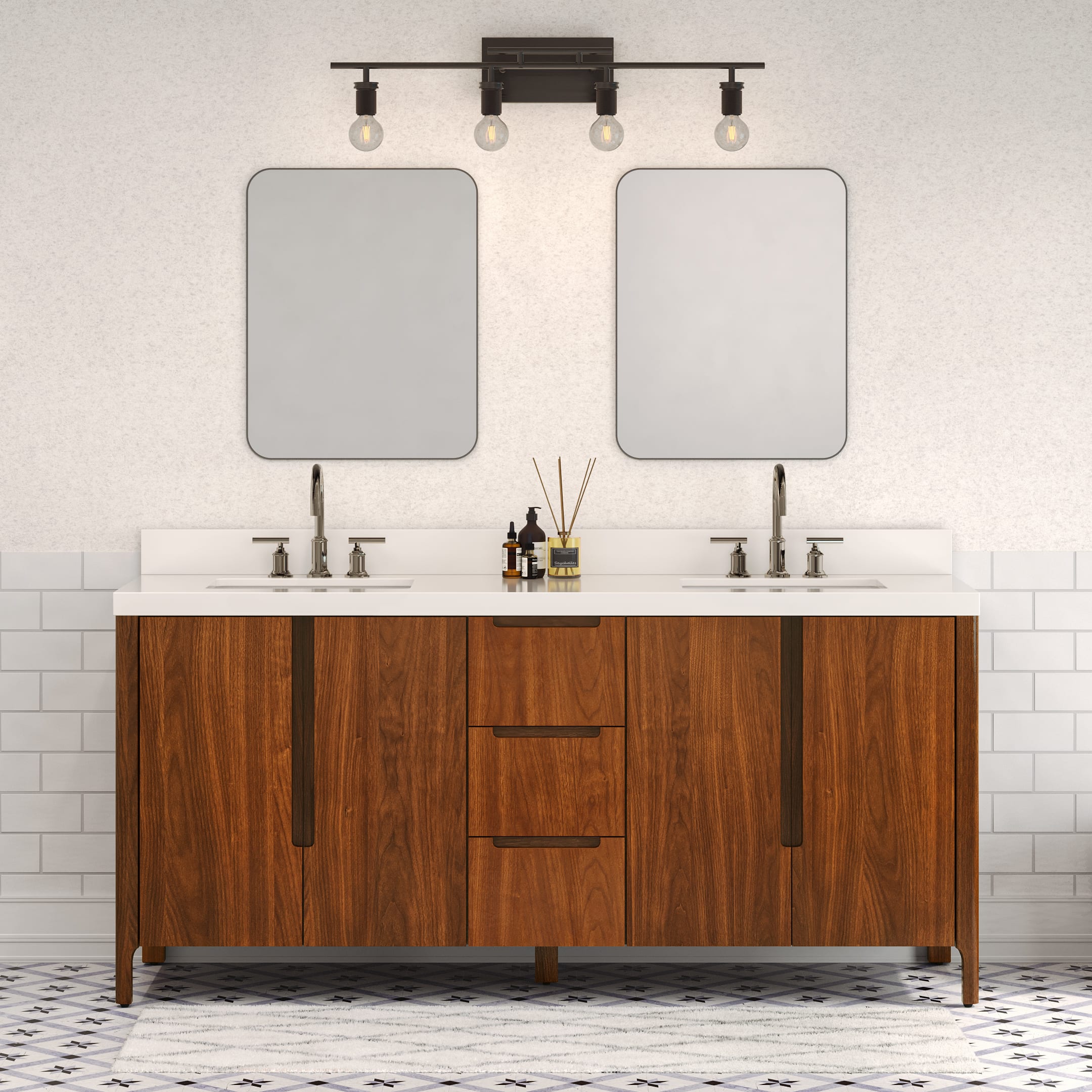Kingston Luxe SE72QZ00NJ - 72 in. x 22 in. Bathroom Vanity Double Sink with White Quartz Top, Noir Juglans