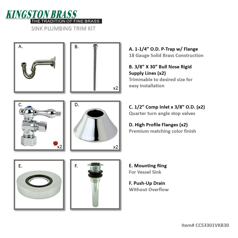Kingston Heirloom CC53301VKB30 - Trimscape Traditional Plumbing Sink Trim Kit with P-Trap and Drain, Polished Chrome