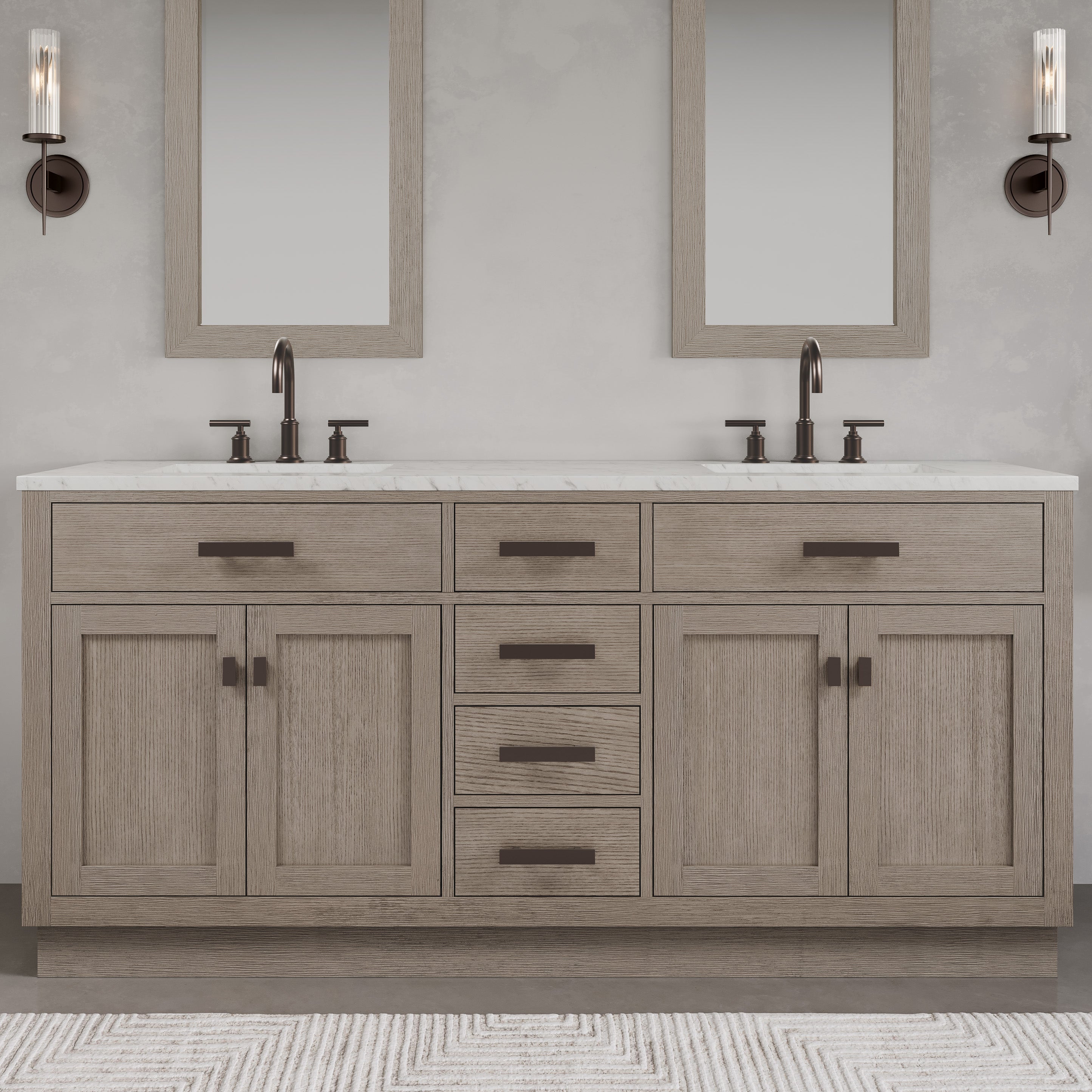 Kingston Luxe CH72CW03GK - 72 in. x 22 in. Bathroom Vanity Double Sink with Carrara White Marble Top, Grey Oak