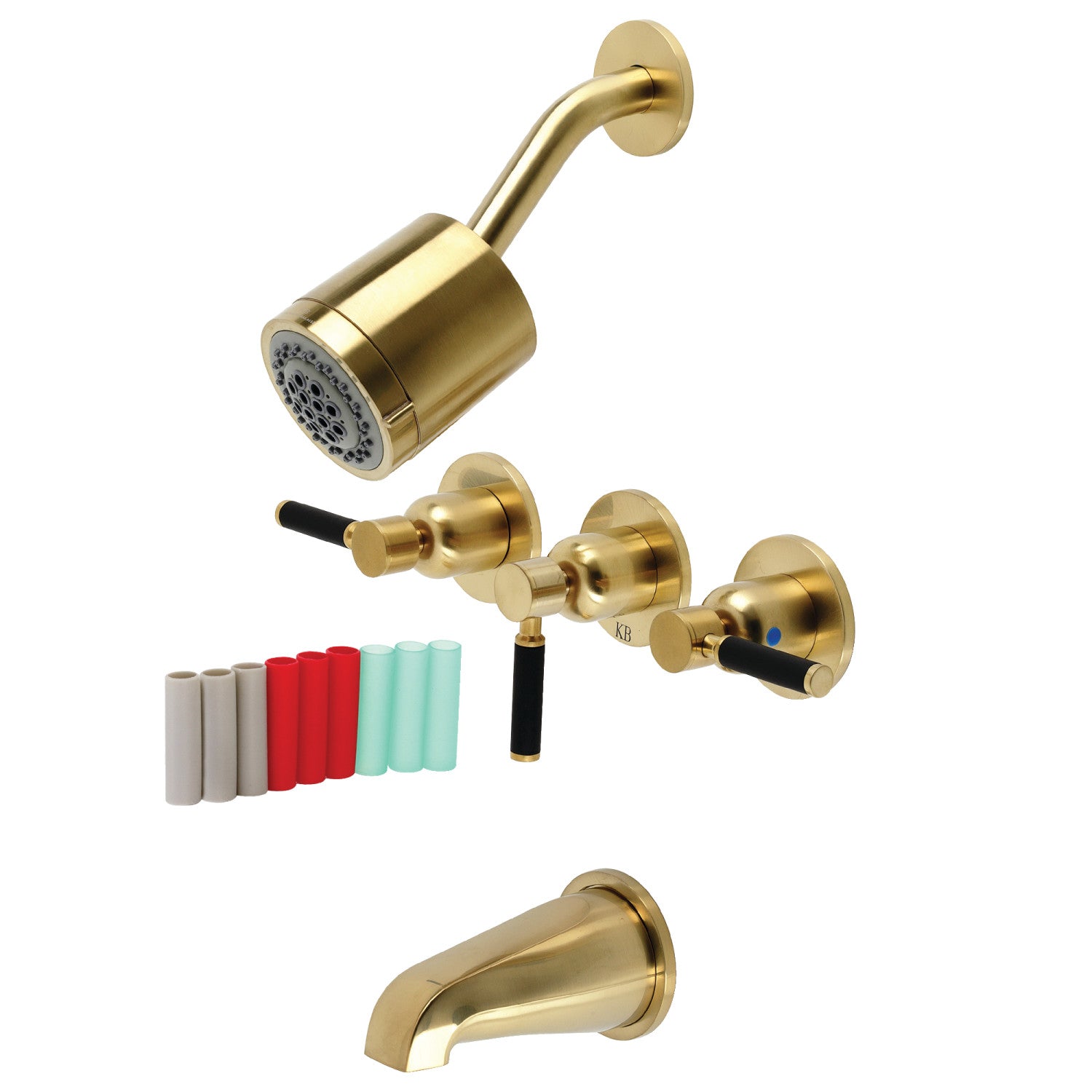 Kingston Sona KBX8137DKL - Robinet de baignoire et de douche à triple poignée Kaiser, laiton brossé