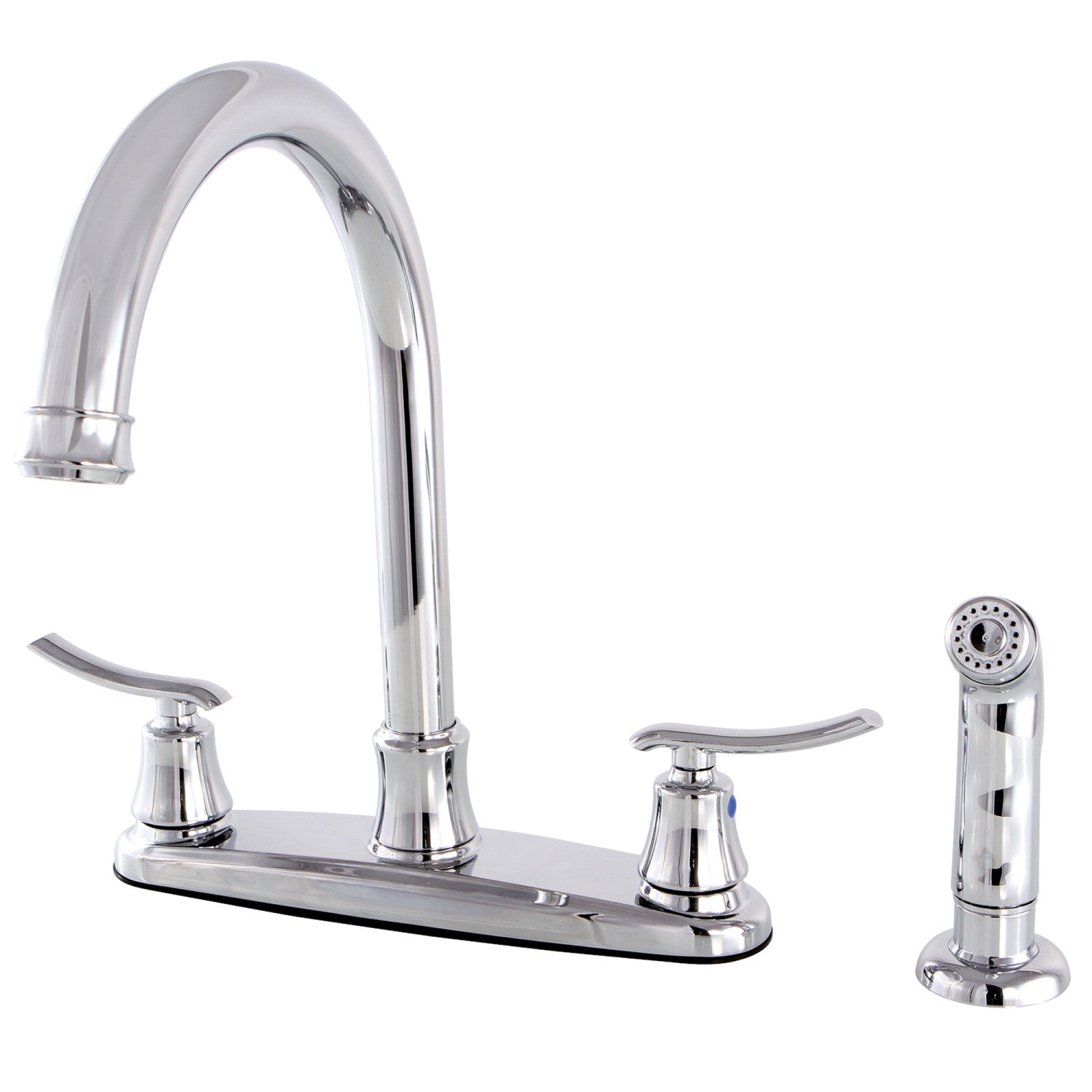 Kingston Tulare FB7791JLSP - Robinet de cuisine à deux poignées Jamestown 4 trous 8" avec pulvérisateur latéral, chrome poli