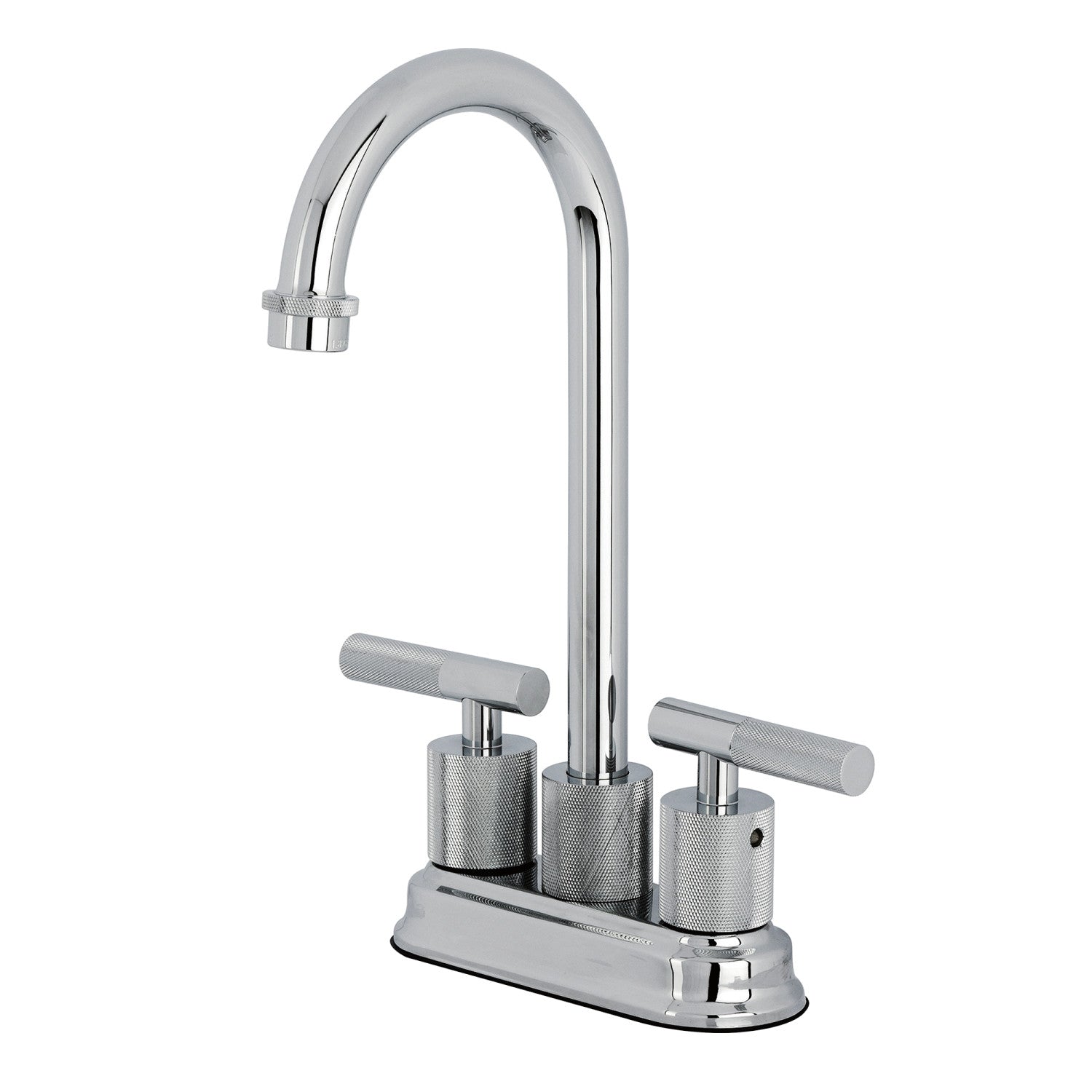 Kingston Tulare KB5491KNL - Robinet de bar à deux poignées convergent 2 trous avec poignée moletée, chrome poli
