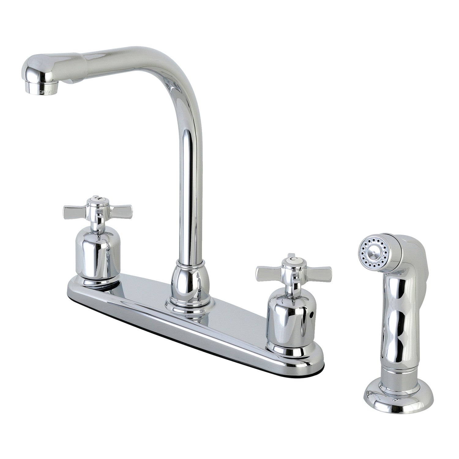 Kingston Tulare FB751ZXSP - Robinet de cuisine central bimanche Millennium 4 trous 8" avec pulvérisateur latéral, chrome poli