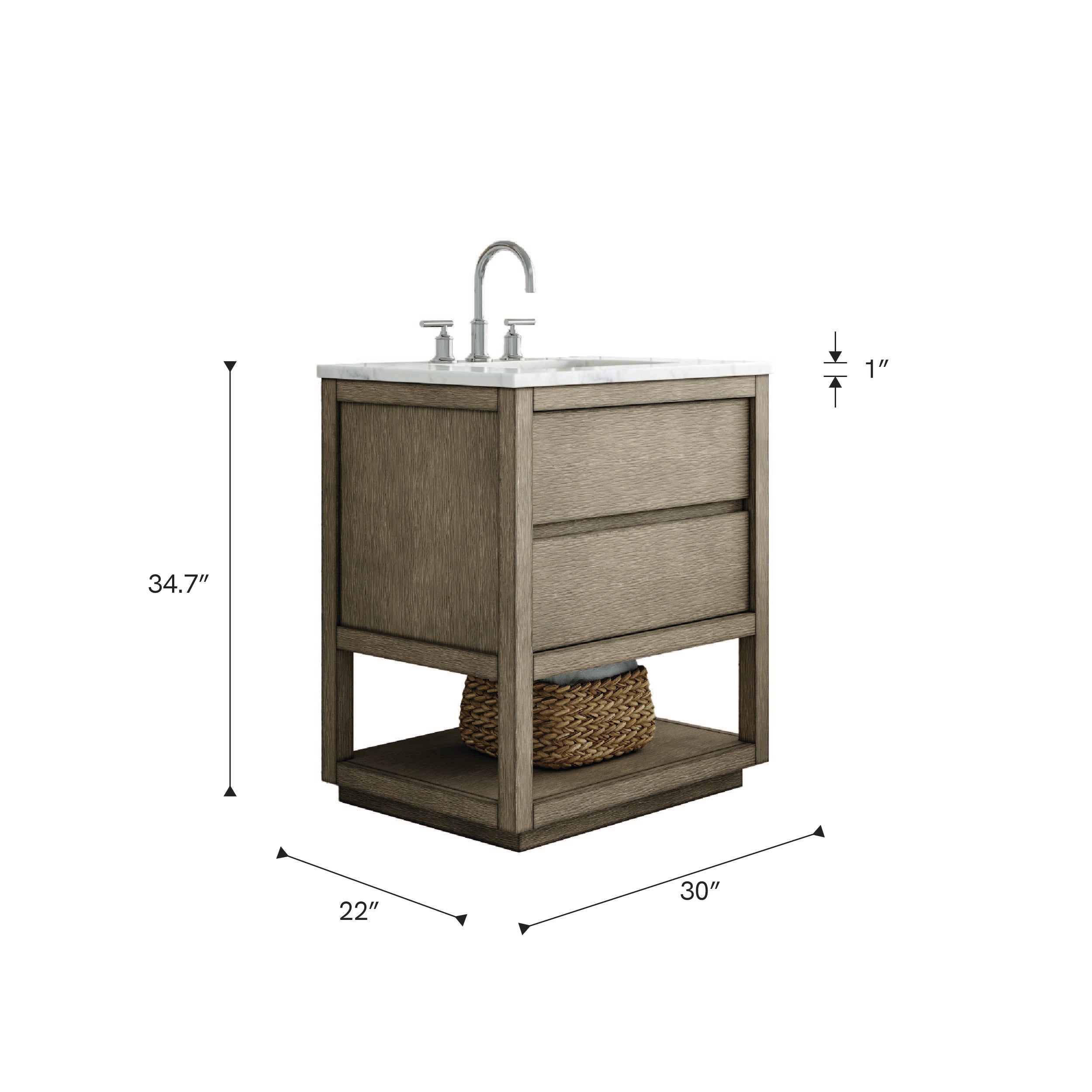Kingston Luxe OA30CW00GK - 30 in. x 22 in. Bathroom Vanity Marble Top and White Basin, Grey Oak