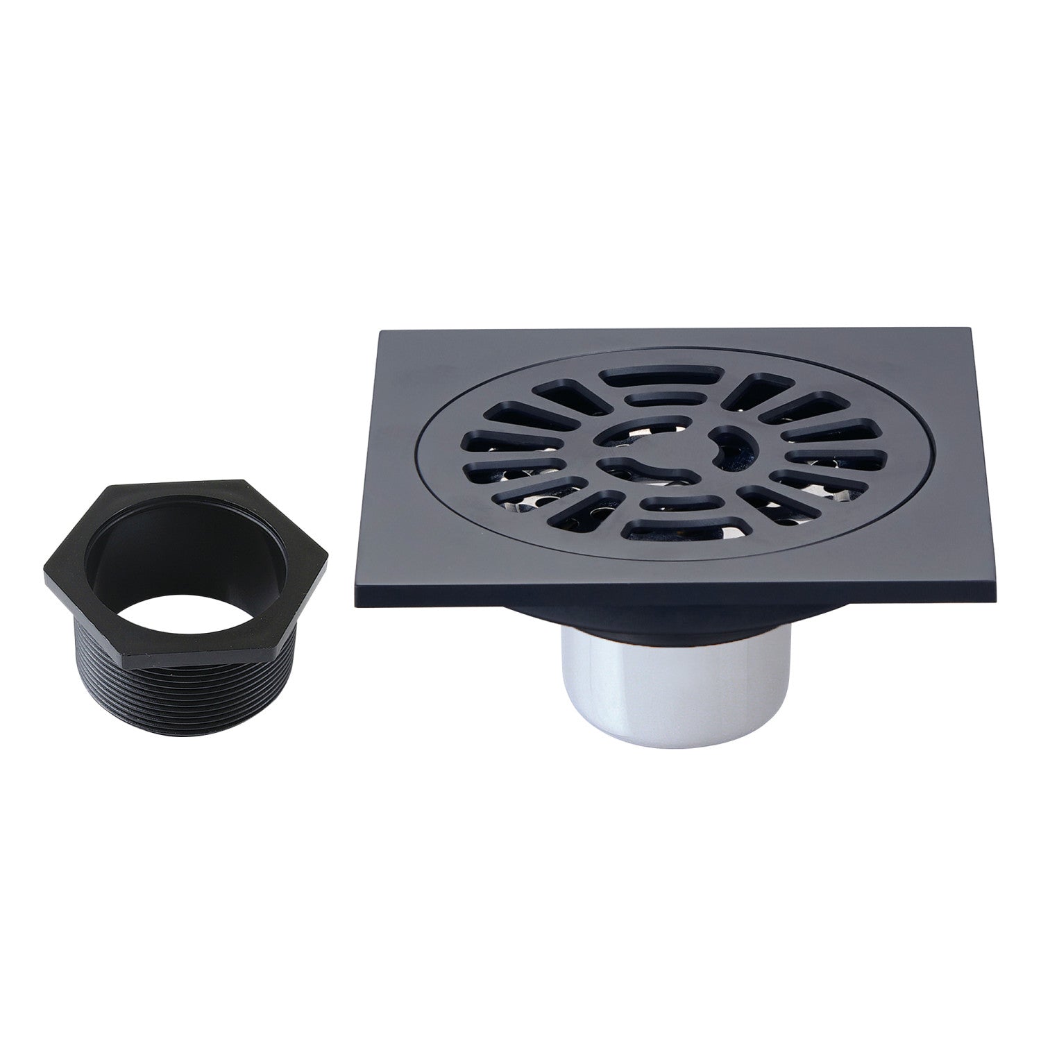 Kingston Watercourse BSF4267MB 4-Inch Brass Square Grid Shower Drain with Hair Strainer, Matte Black