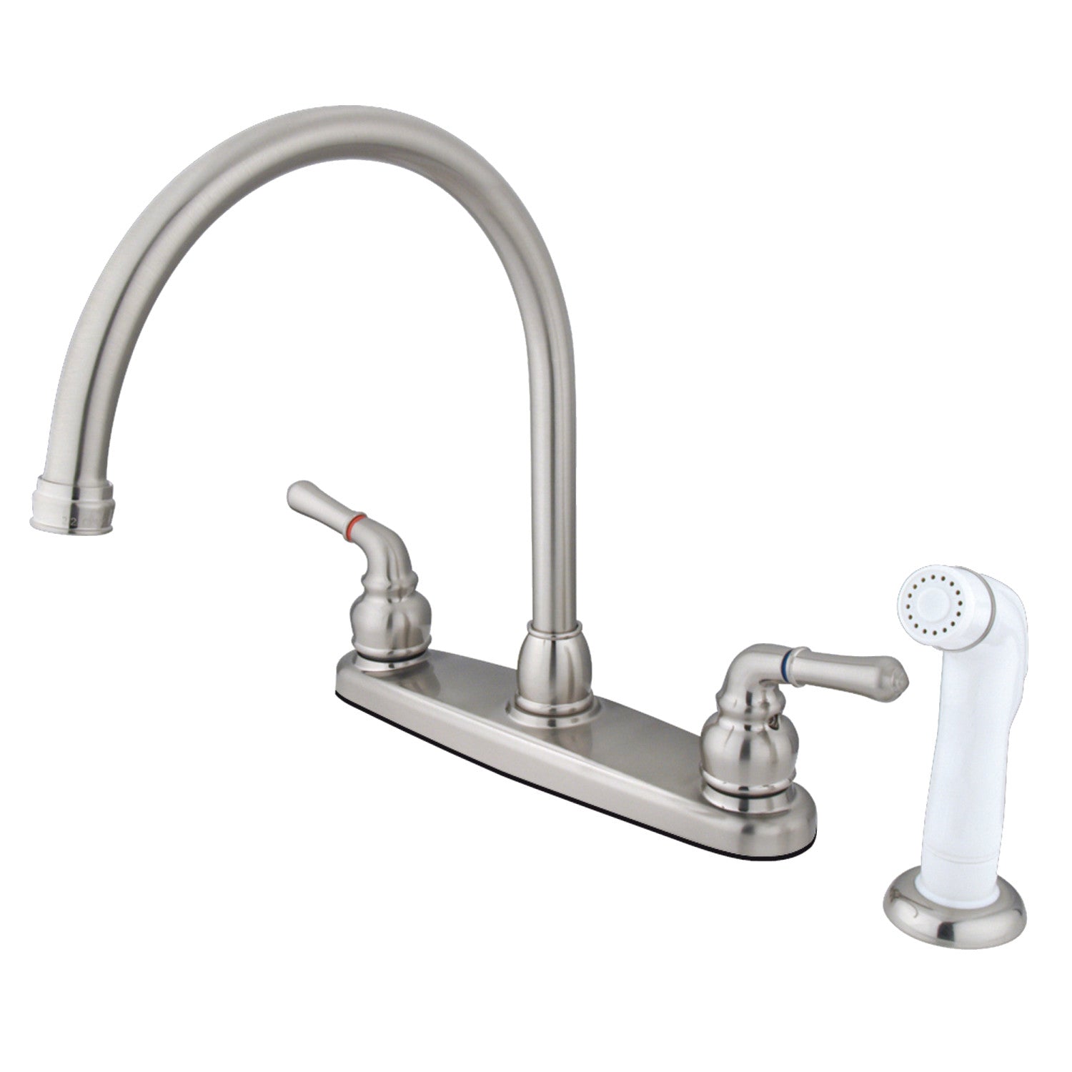 Kingston Tulare KB798 - Robinet de cuisine à deux poignées Magellan 4 trous 8" avec pulvérisateur latéral, nickel brossé