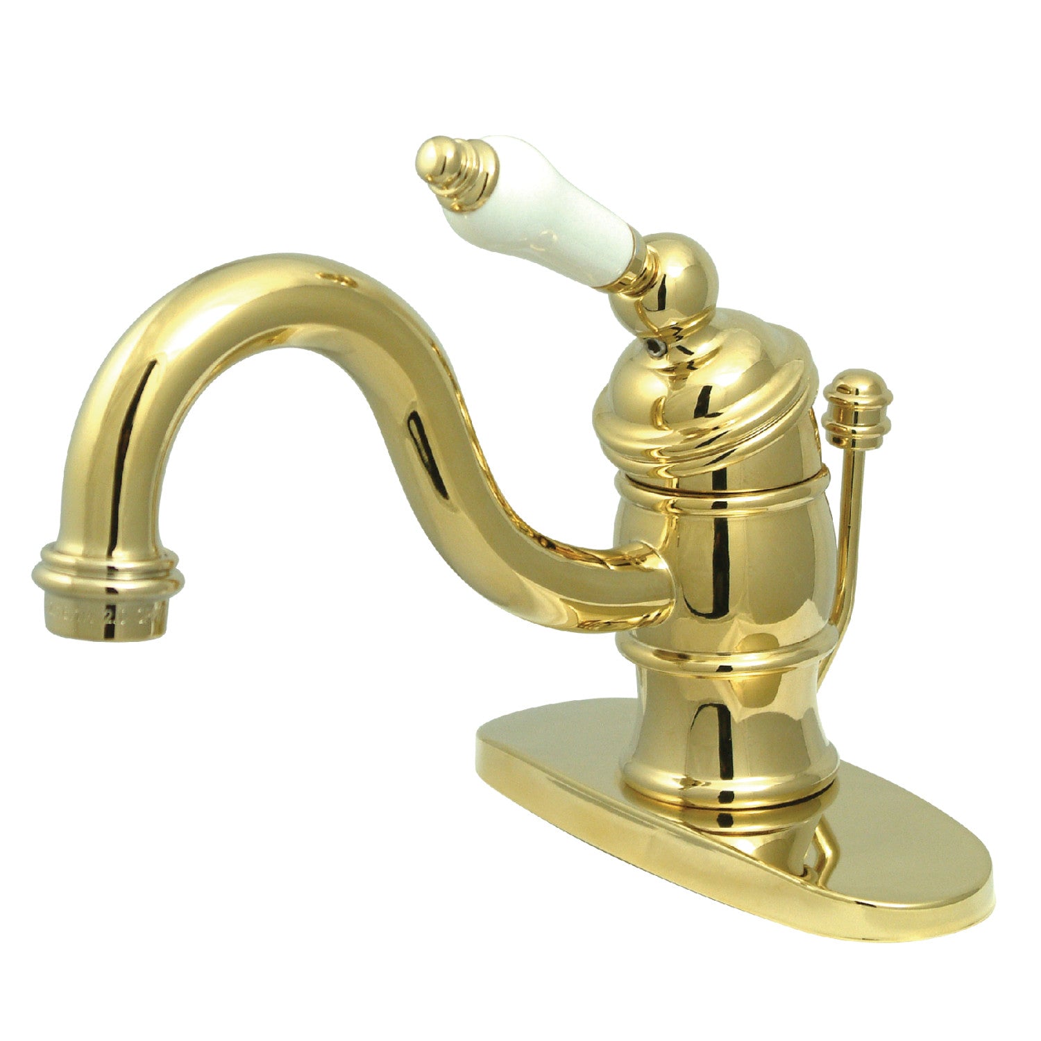 Kingston Heirloom KB3402PL - Robinet de salle de bains à une poignée victorienne 1 trou avec plaque de pont et drain à tirette, laiton poli
