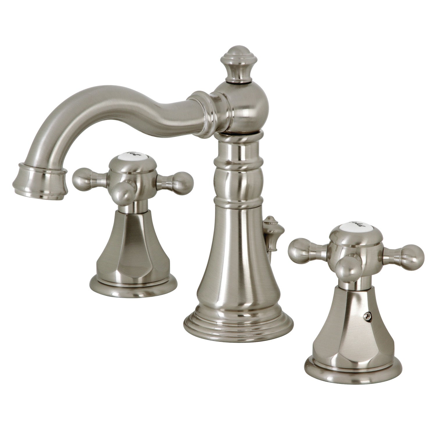 Kingston Heirloom FSC1978BX - Robinet de salle de bain à grande échelle à deux poignées métropolitain 3 trous avec drain à tirette, nickel brossé