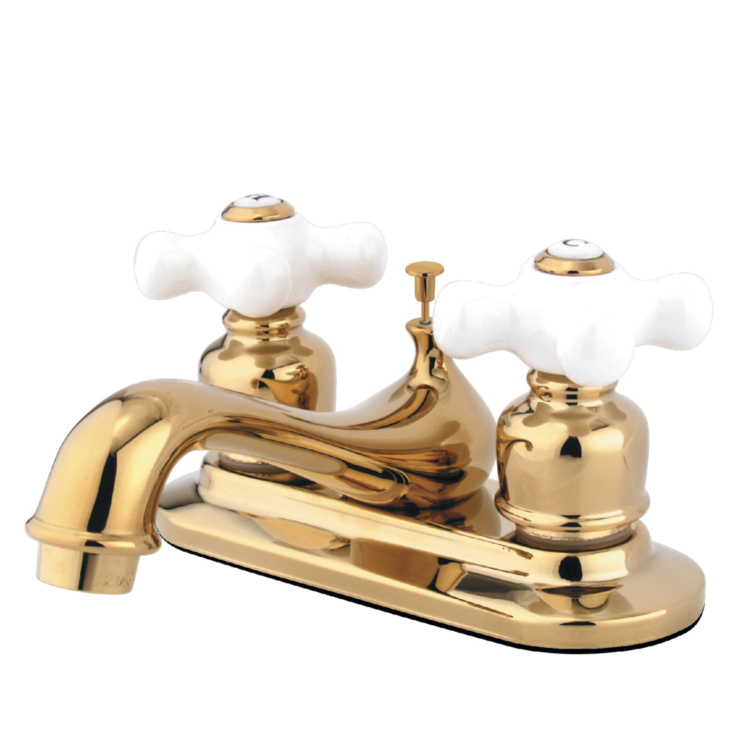 Kingston Heirloom KB602PX - Restoration Double-Handle 3-Hole Deck Mount 4-Inch Centerset Bathroom Faucet with Pop-Up Drain, Polished Brass