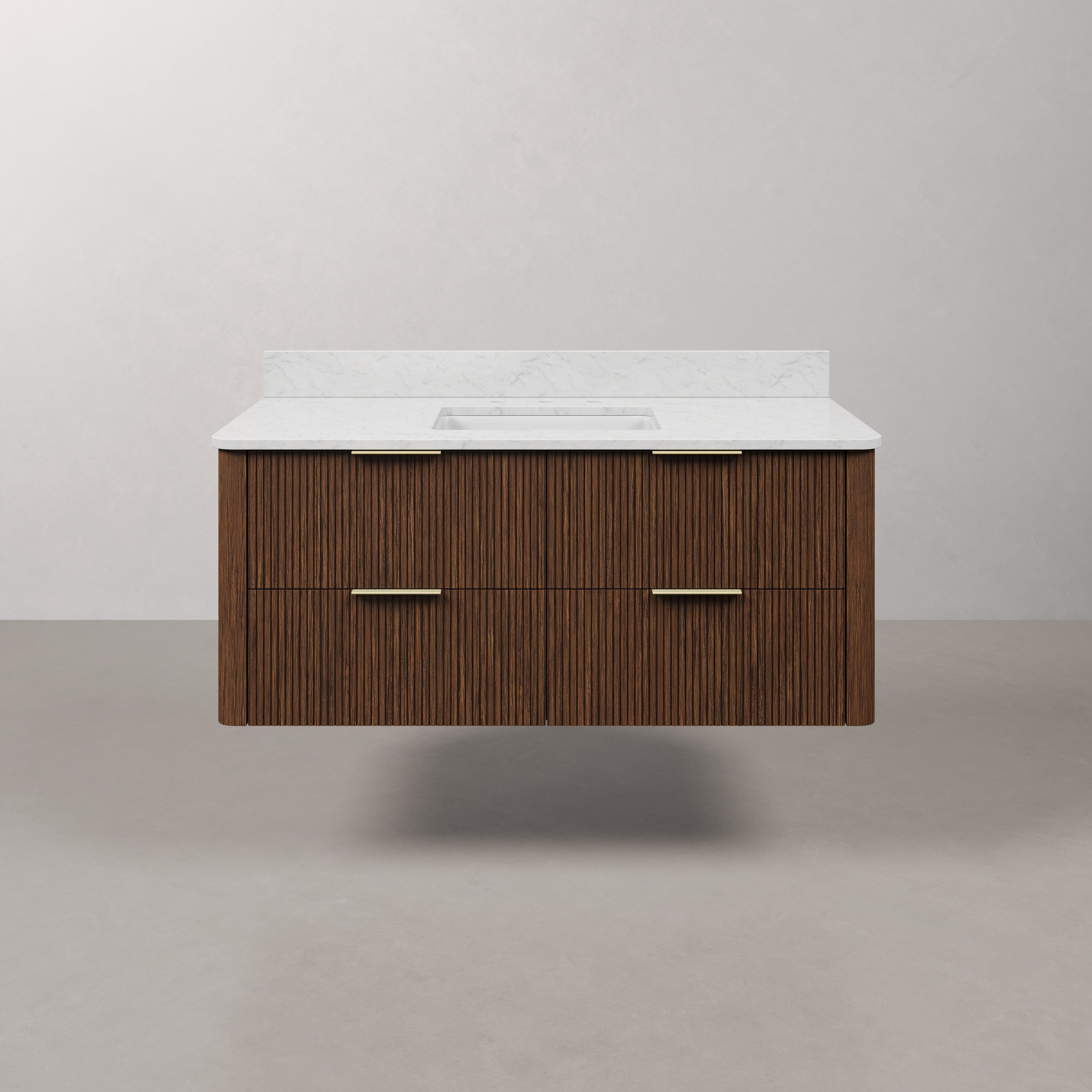 Kingston Luxe EU48EM00TO - 48 in. x 22 in. Bathroom Vanity Single Sink Freestanding with Carrara White Engineered Stone Top, Truffle Oak