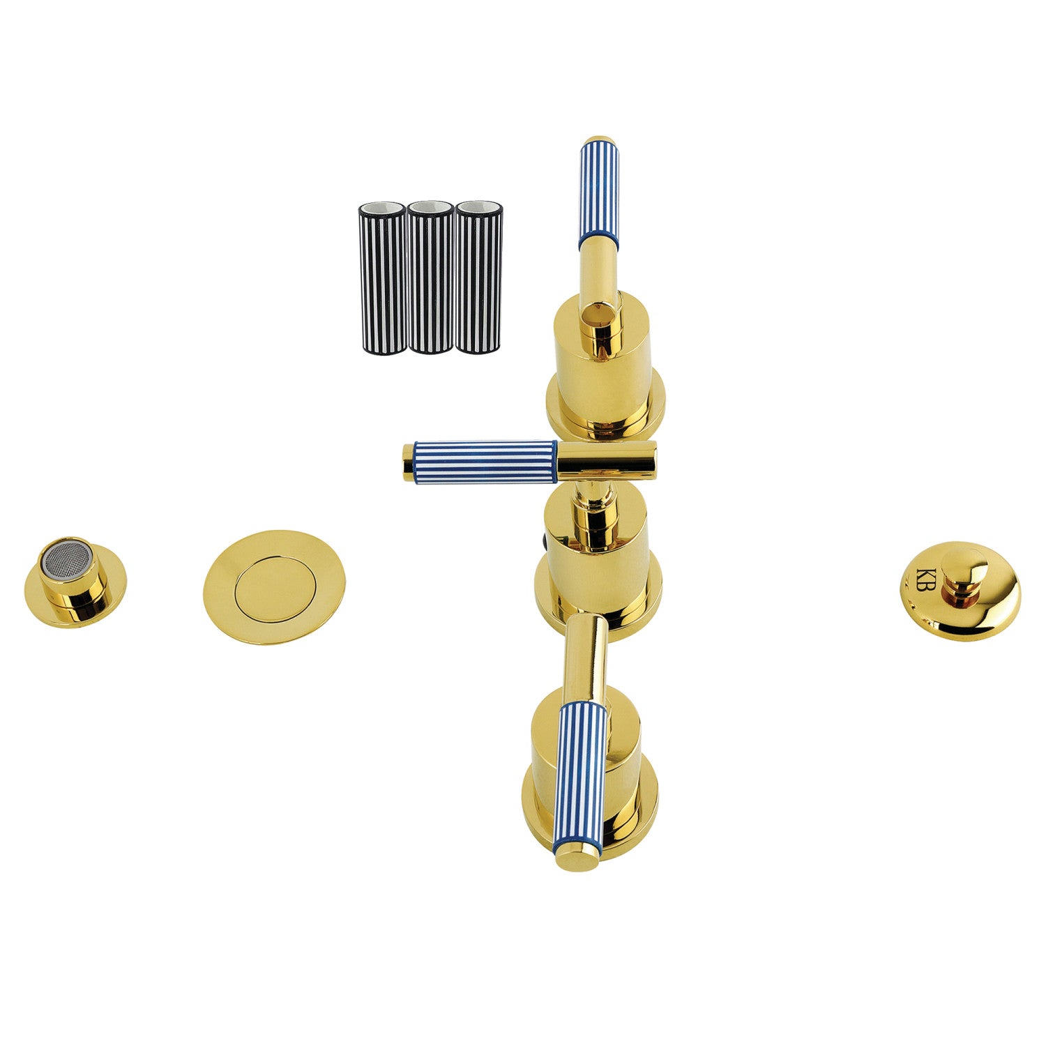 Kingston Sona KB6322KPS - Robinet à trois poignées avec poignée moletée et laiton à tirette, laiton poli