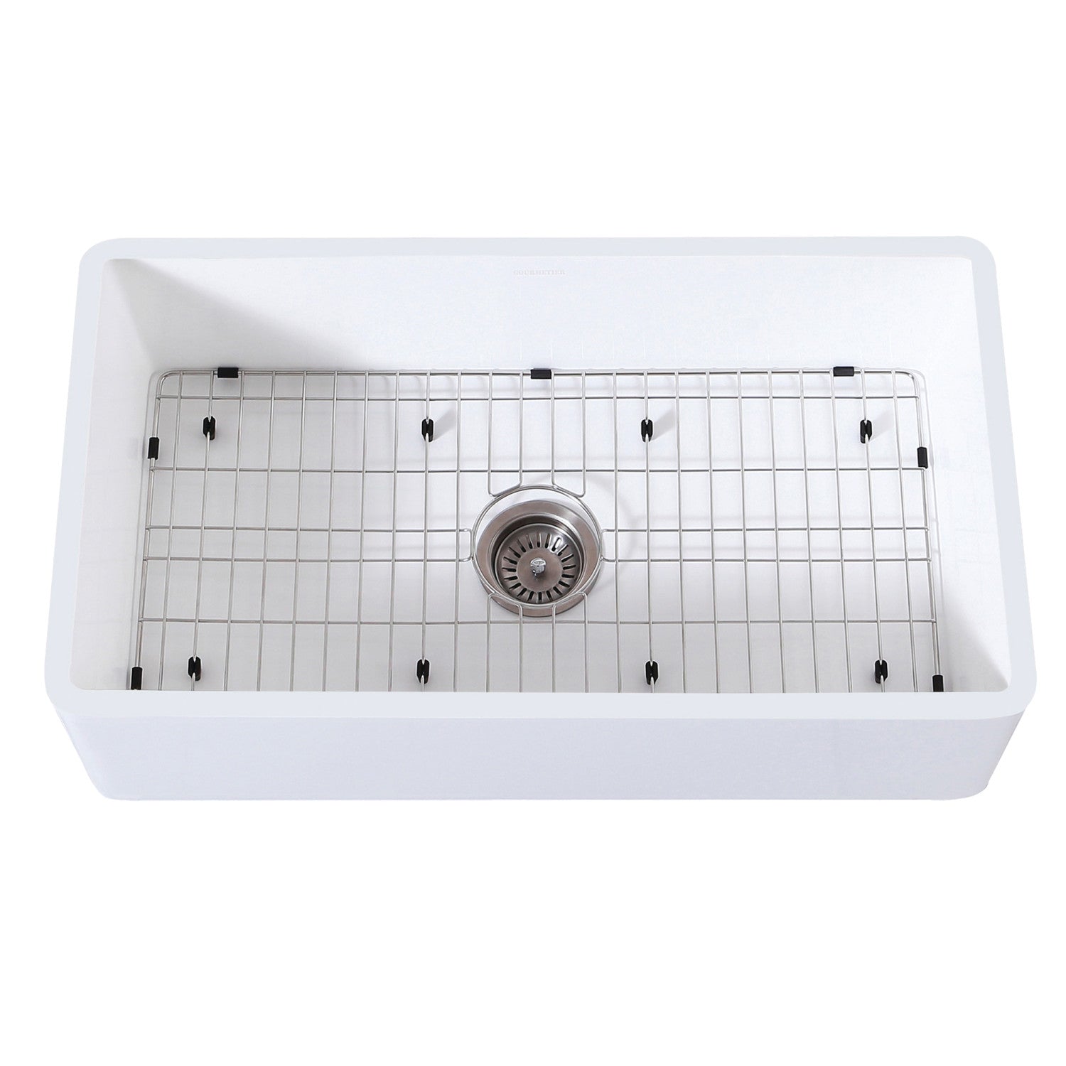 Kingston Heirloom KGKFA361810BC - Arcticstone 36-Inch Solid Surface White Stone Apron-Front Single Bowl Farmhouse Kitchen Sink with Strainer and Grid, Matte White/Brushed