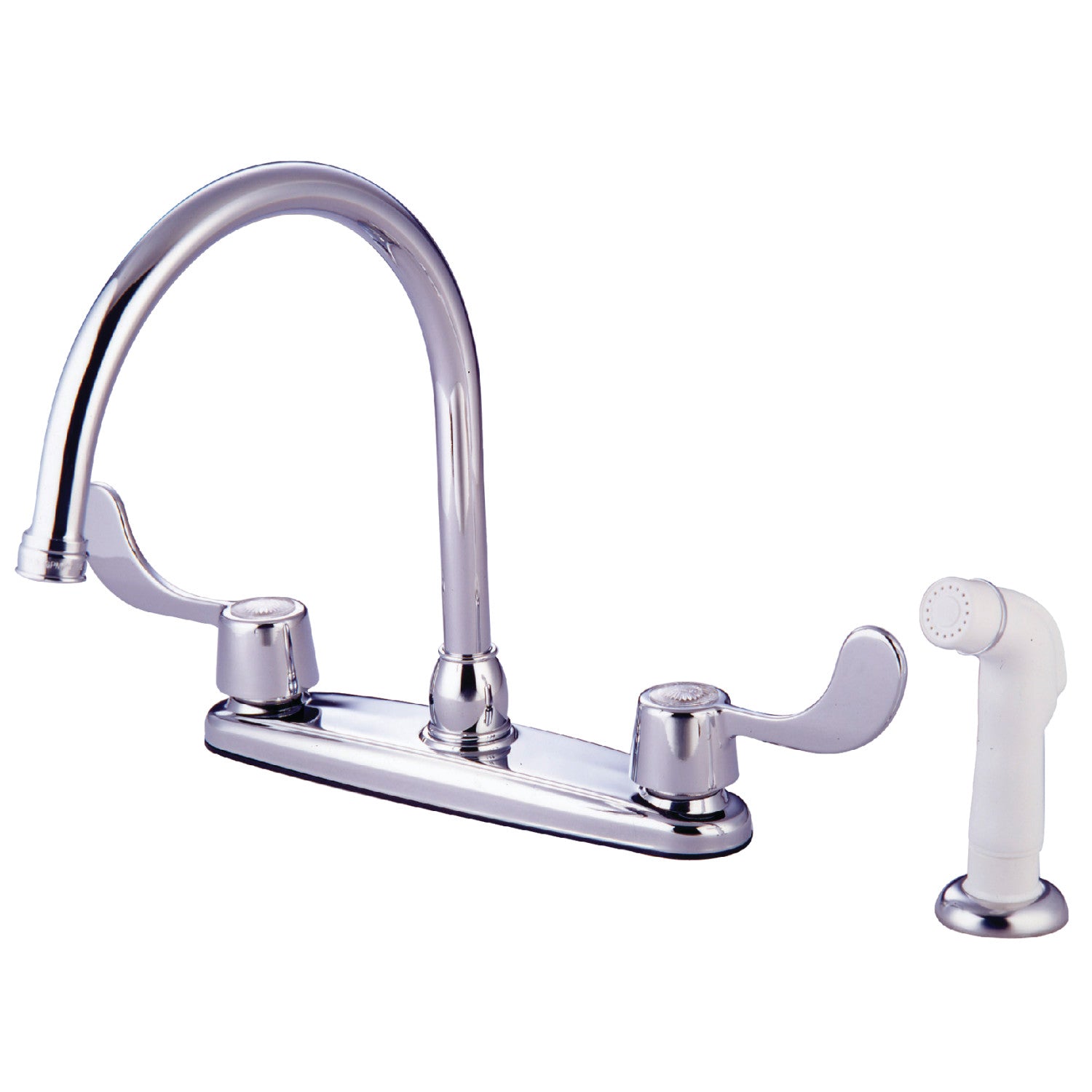 Kingston Tulare KB782 - Robinet de cuisine central à deux poignées Vista 4 trous 8" avec pulvérisateur latéral, chrome poli