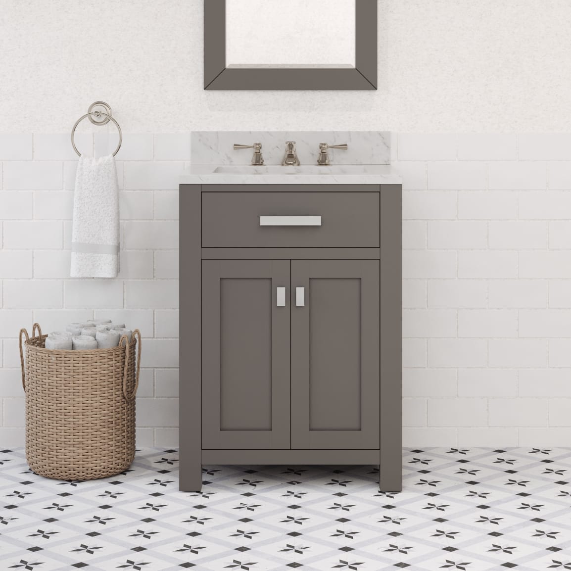 Kingston Luxe MS24CW01CG - 24 in. x 21 in. Bathroom Vanity Marble Top in Carrara White, Cashmere Grey