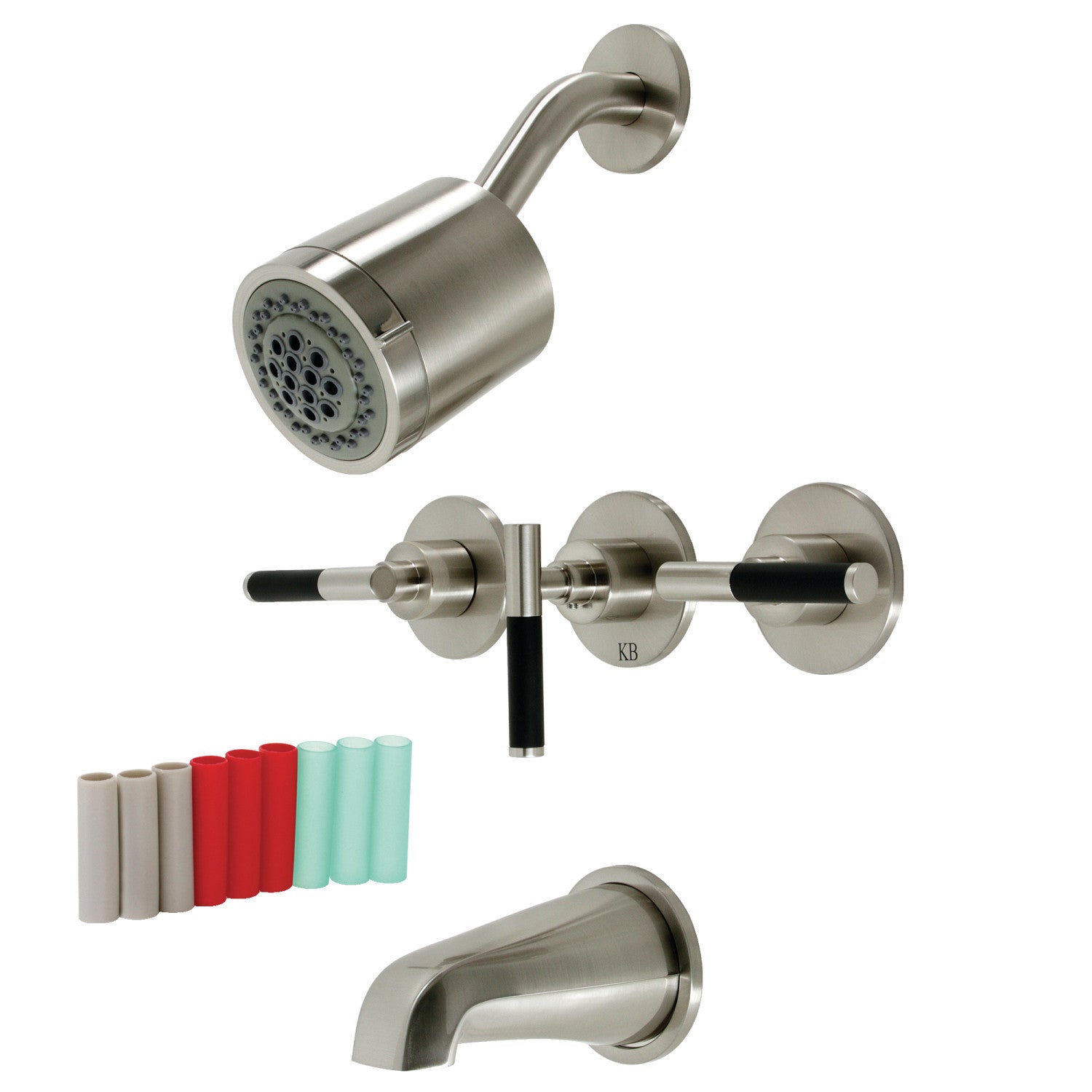 Kingston Sona KBX8138CKL - Robinet de baignoire et de douche à triple poignée Kaiser, nickel brossé