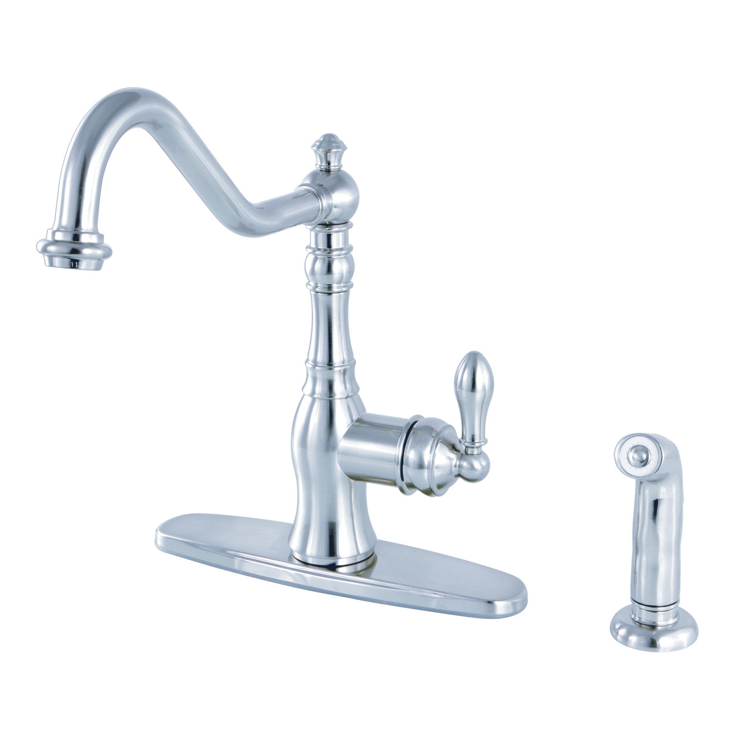 Kingston Heirloom GSY7701ACLSP - Robinet de cuisine américain classique à une poignée 2-or-4 trou de pont robinet avec pulvérisateur latéral, chrome poli