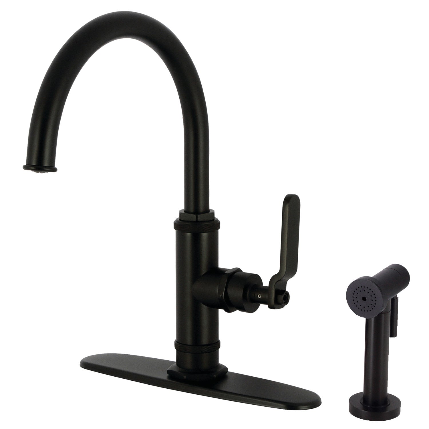 Kingston Sona KS2430KL - Robinet de cuisine à une poignée Whitaker 2 trous avec pulvérisateur latéral en laiton, noir mat