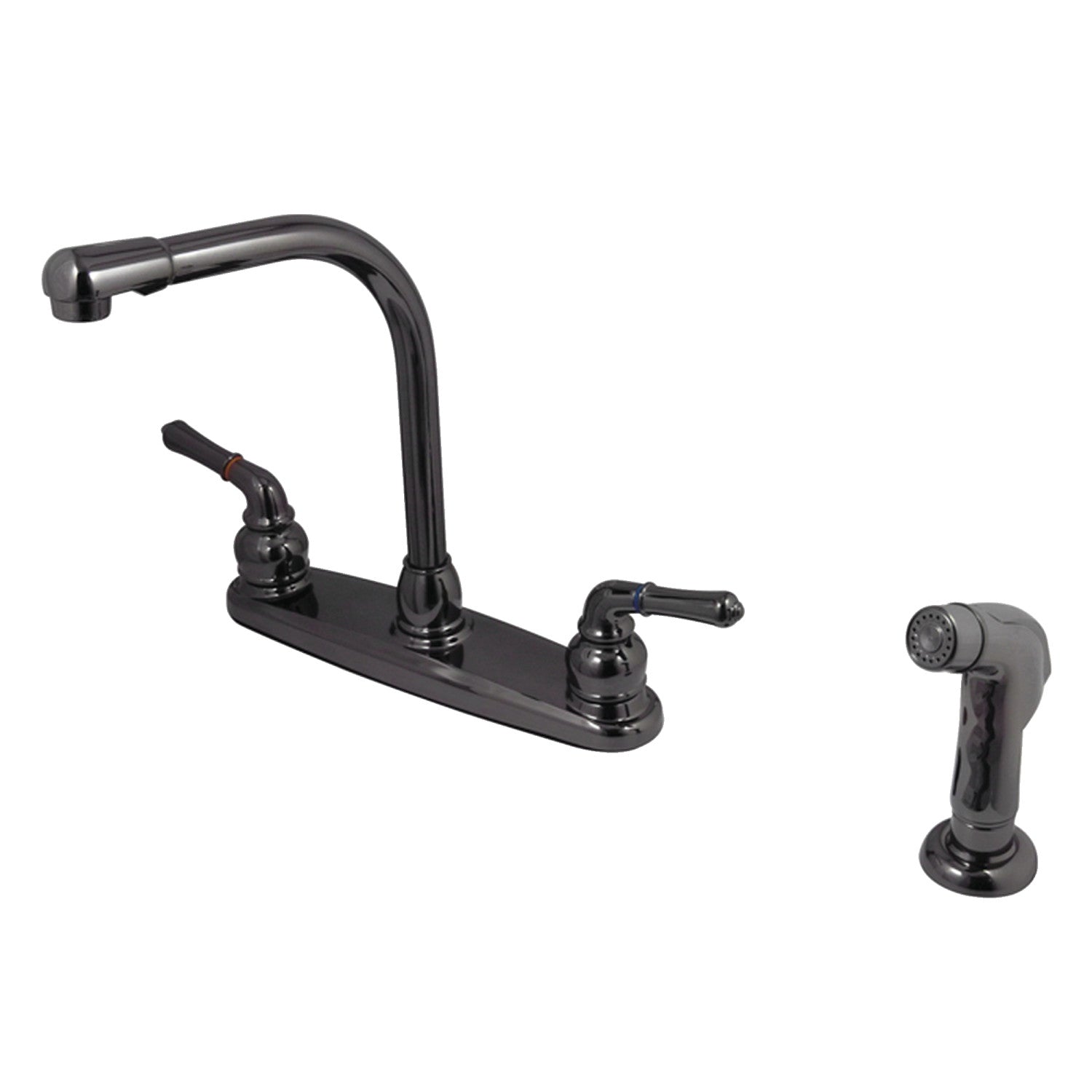 Kingston Water Onyx NB750SP Robinet de cuisine à deux poignées 4 trous 8" avec pulvérisateur latéral, acier inoxydable noir