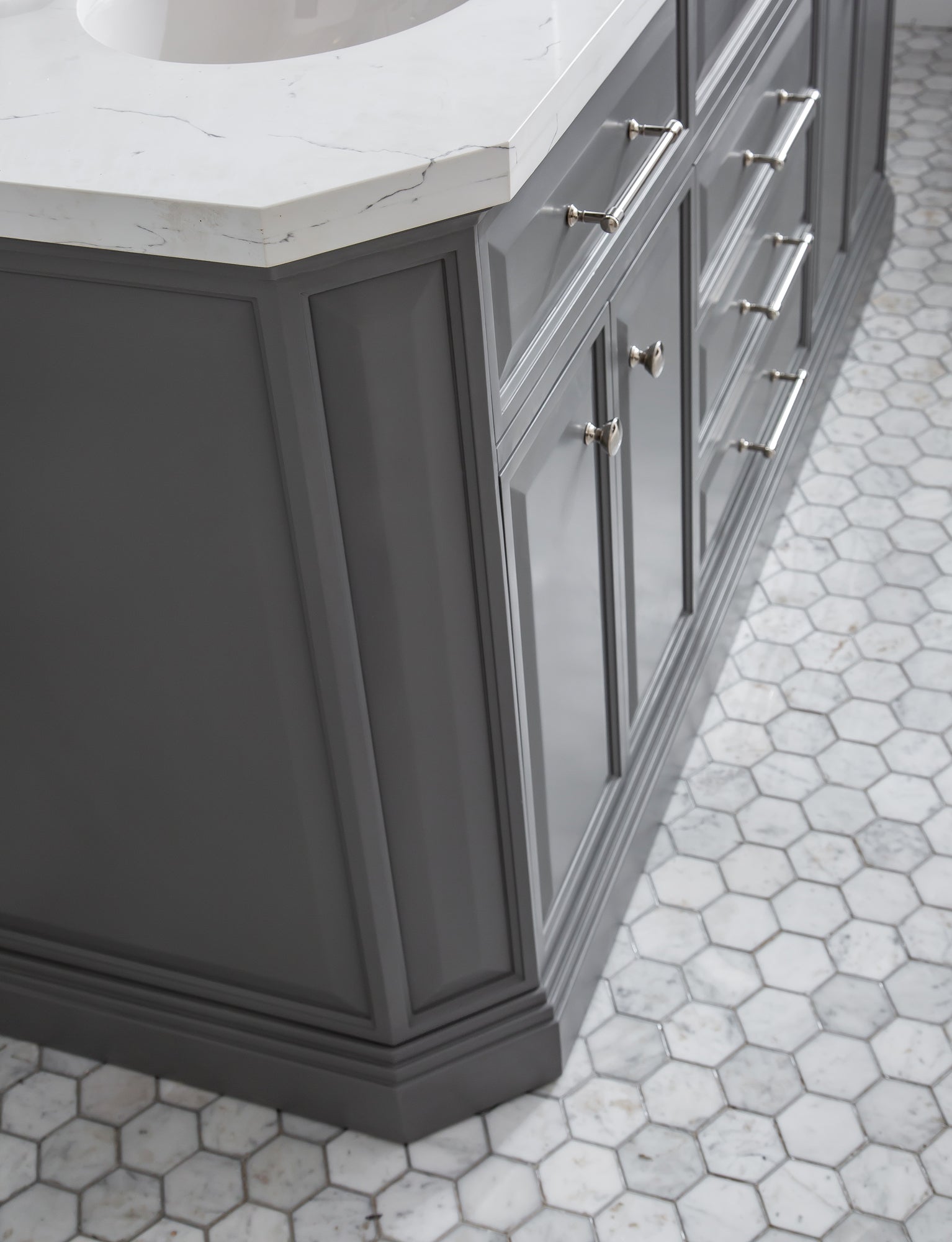 Kingston Luxe PA72QZ05CG - 72 in. x 22 in. Bathroom Vanity Quartz Top and White Basin, Cashmere Grey