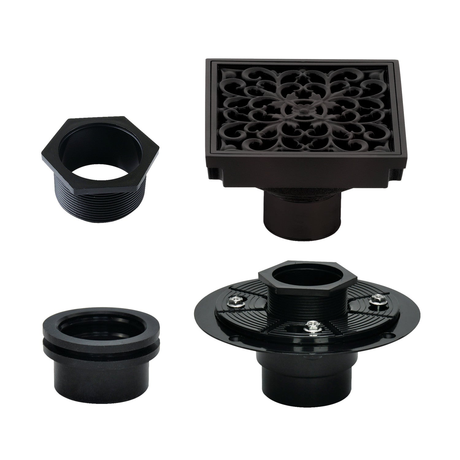 Kingston Watercourse BSFK9771ORB 4-Inch Brass Square Grid Shower Drain with Hair Strainer and Base Flange, Oil Rubbed Bronze