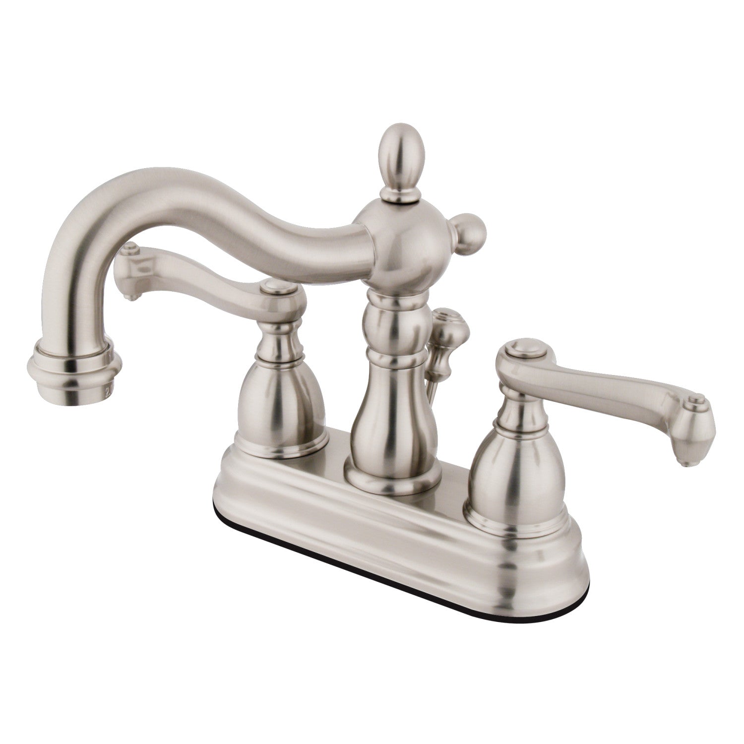 Kingston Heirloom KB1608FL - Heritage Double-Handle 3 trous montage sur plage 4-Inch Centerset Robinet de salle de bains avec drain à tirette, Nickel brossé