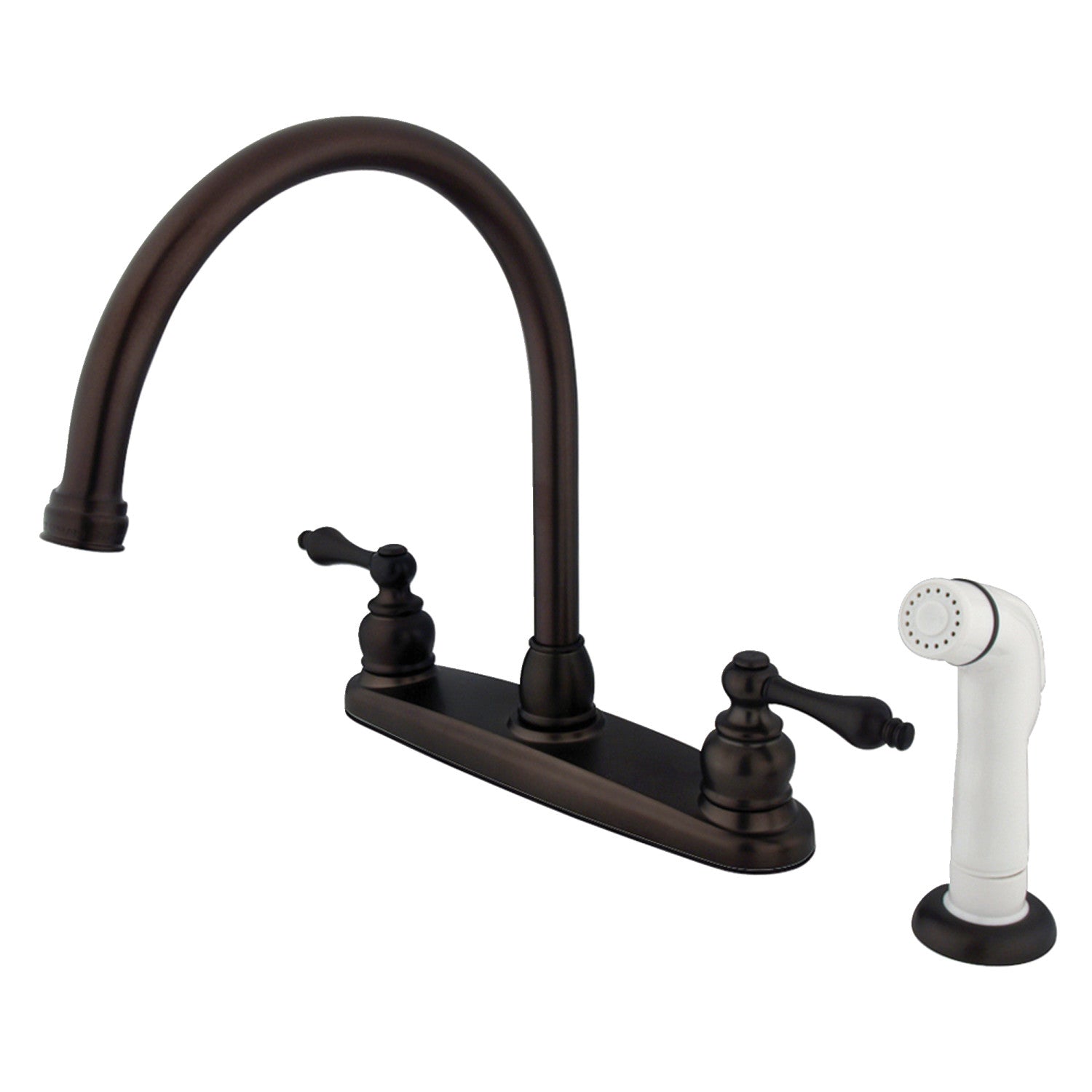 Kingston Heirloom KB725AL - Vintage deux poignées 4 trous 8" Centerset robinet de cuisine avec pulvérisateur latéral, huile frotté Bronze