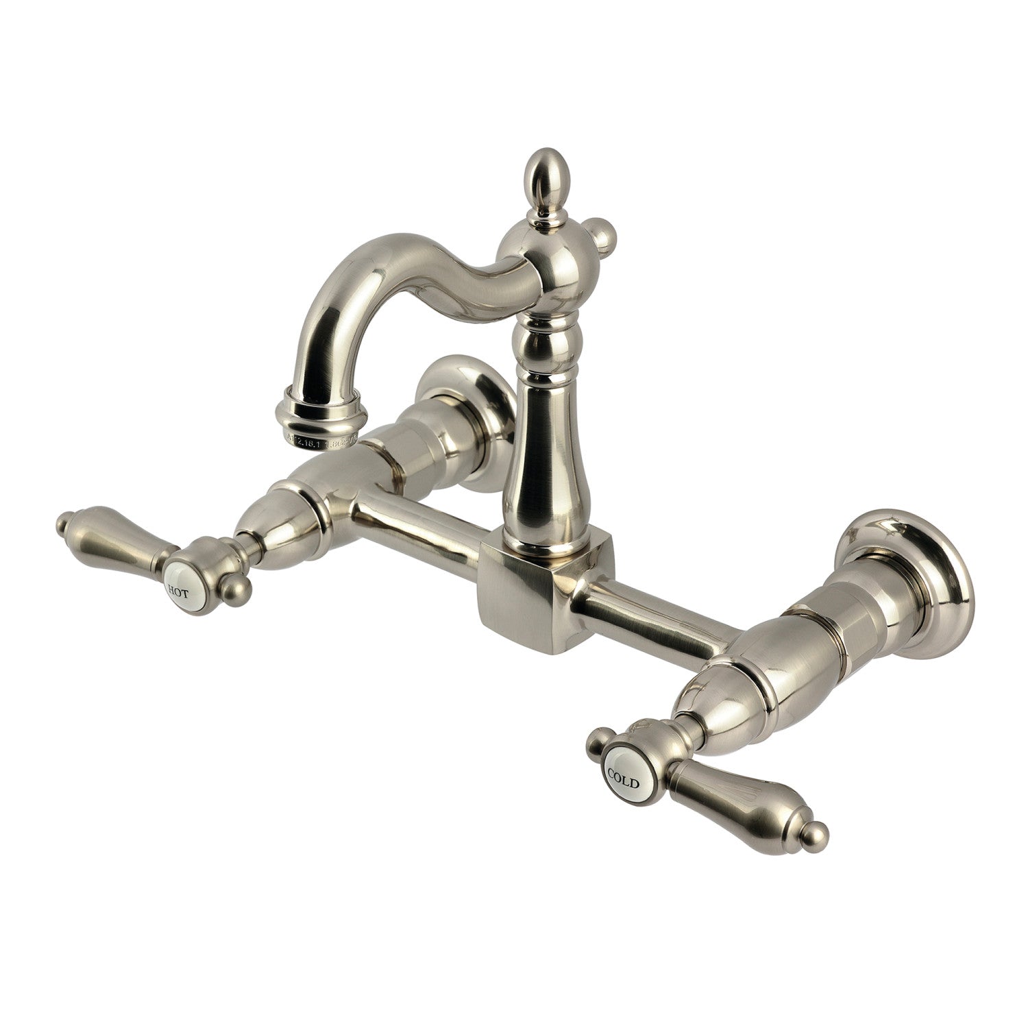 Kingston Heirloom KS2448BAL - Robinet de cuisine à deux poignées 2 trous Wall Mount Bridge, nickel brossé