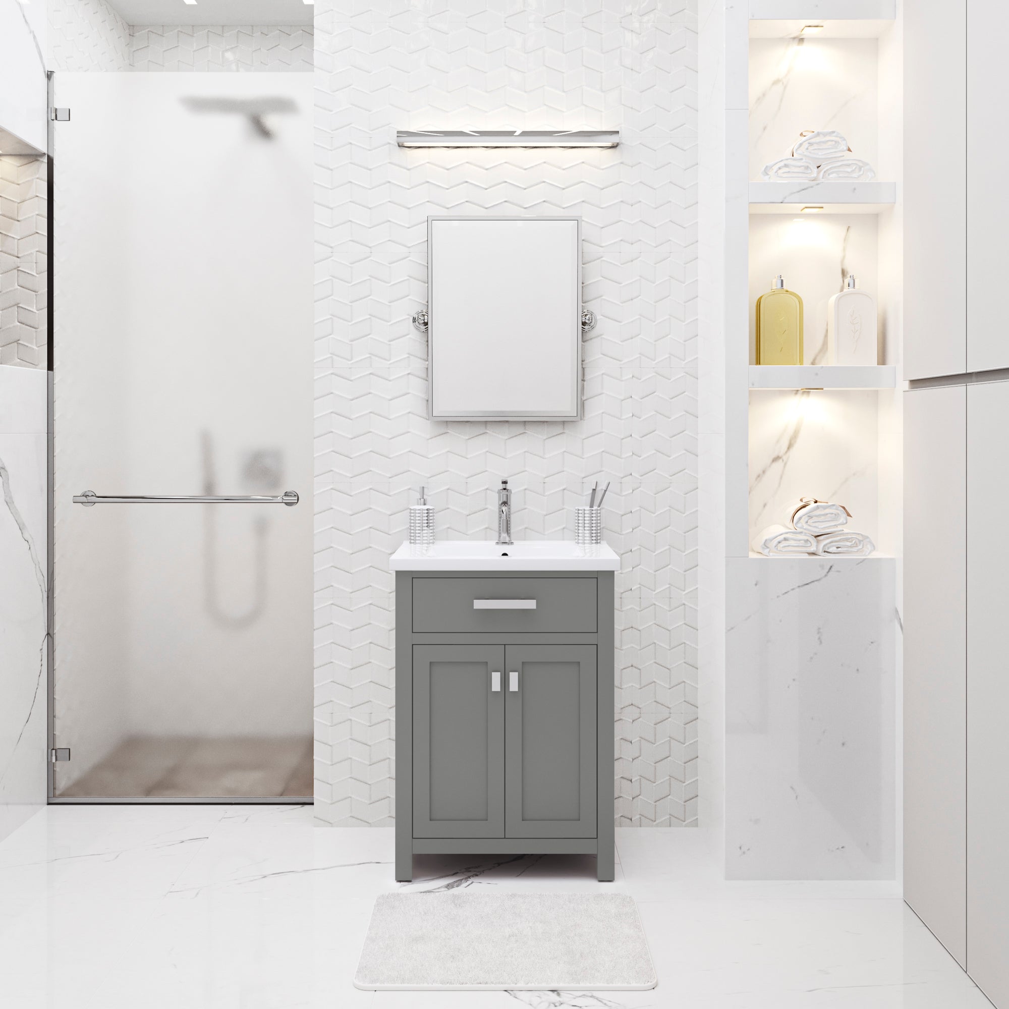 Kingston Luxe MY24CR01CG - 24 in. x 18.3 in. Bathroom Vanity Integrated Ceramic Top and Sink, Cashmere Grey