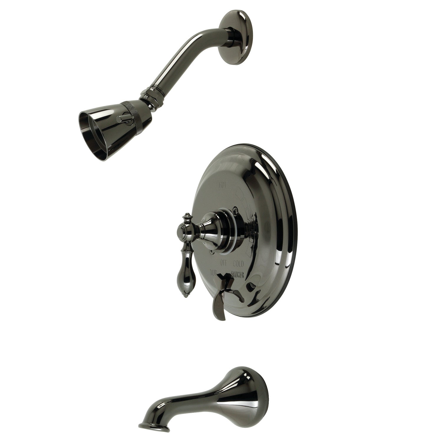 Kingston Heirloom NB36300ACL - Robinet de baignoire et de douche à pression américain classique à une poignée, acier inoxydable noir