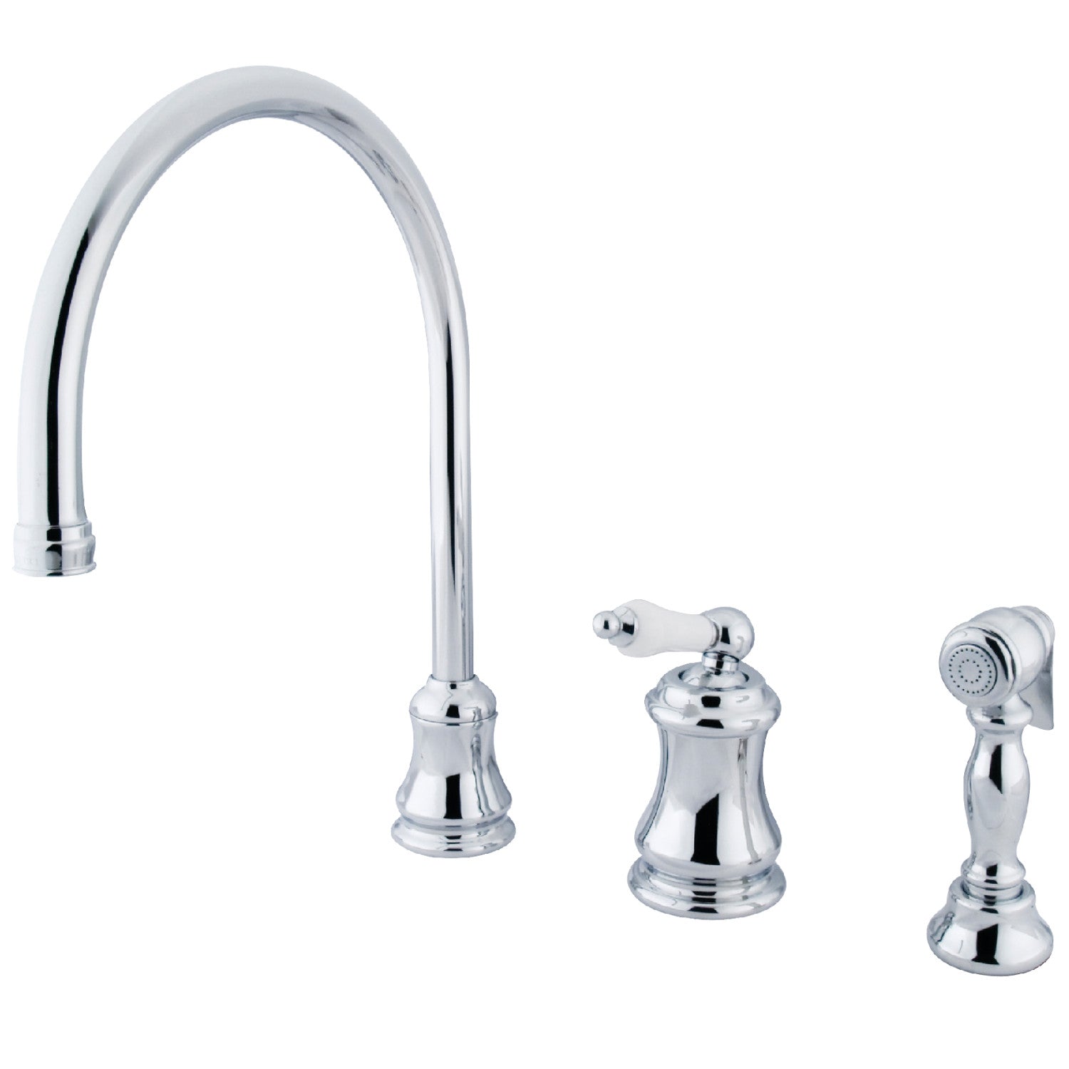 Kingston Tulare KS3811PLBS - Robinet de cuisine à une poignée de restauration 3 trous avec pulvérisateur en laiton, chrome poli