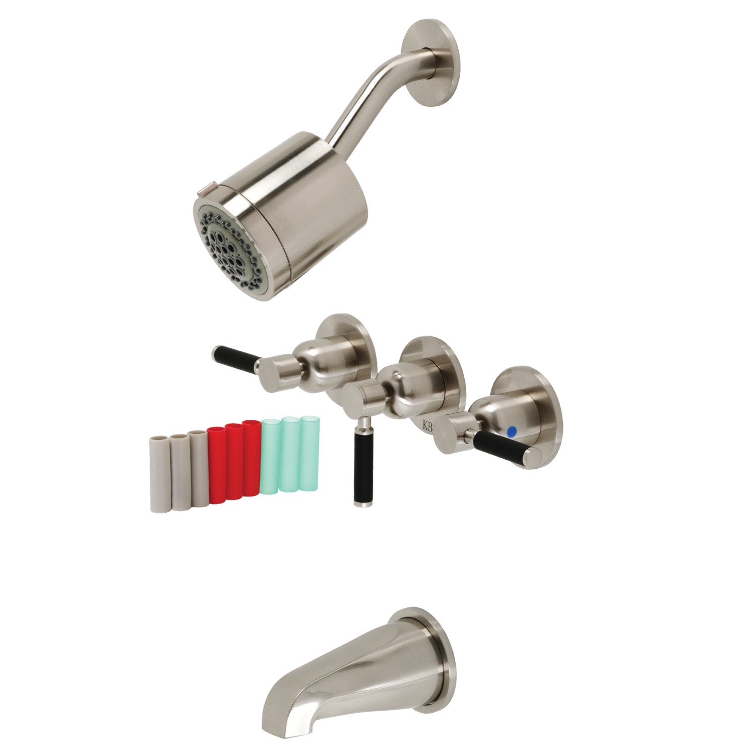 Kingston Sona KBX8138DKL - Robinet de baignoire et de douche à triple poignée Kaiser, nickel brossé