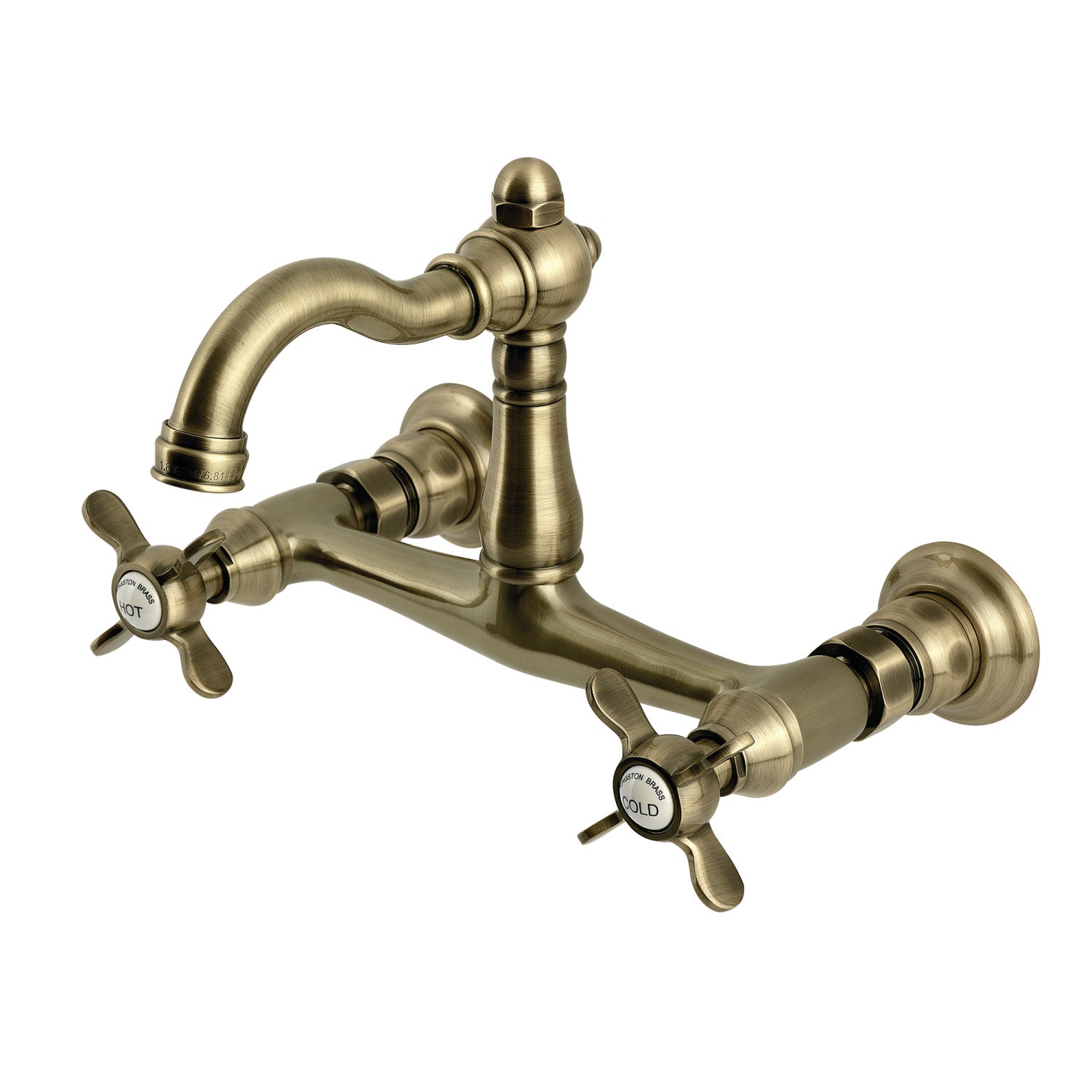 Kingston Heirloom KS3253BEX - Robinet de cuisine à deux poignées 2 trous Wall Mount Bridge, laiton antique