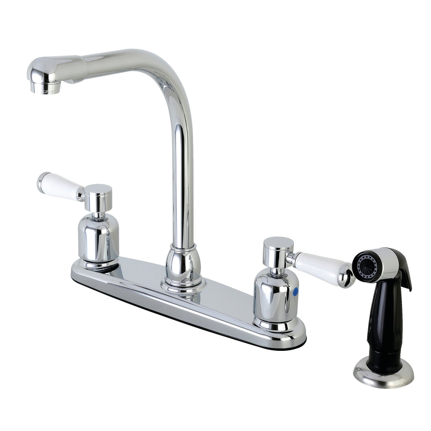 Kingston Paris FB751DPL Robinet de cuisine à deux poignées 4 trous 8" avec pulvérisateur latéral, chrome poli