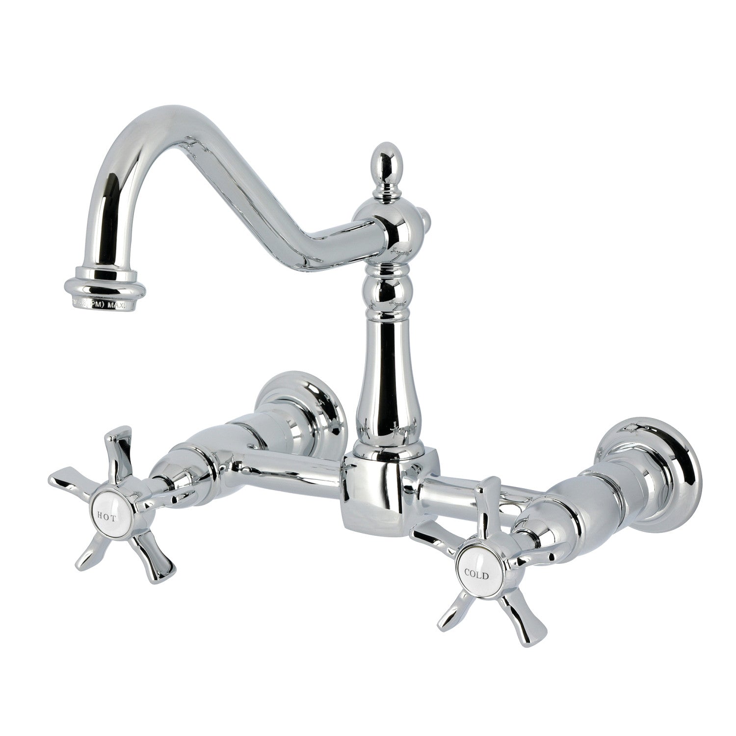 Kingston Heirloom KS1241NX - Robinet de cuisine à deux poignées 2 trous Wall Mount Bridge, chrome poli