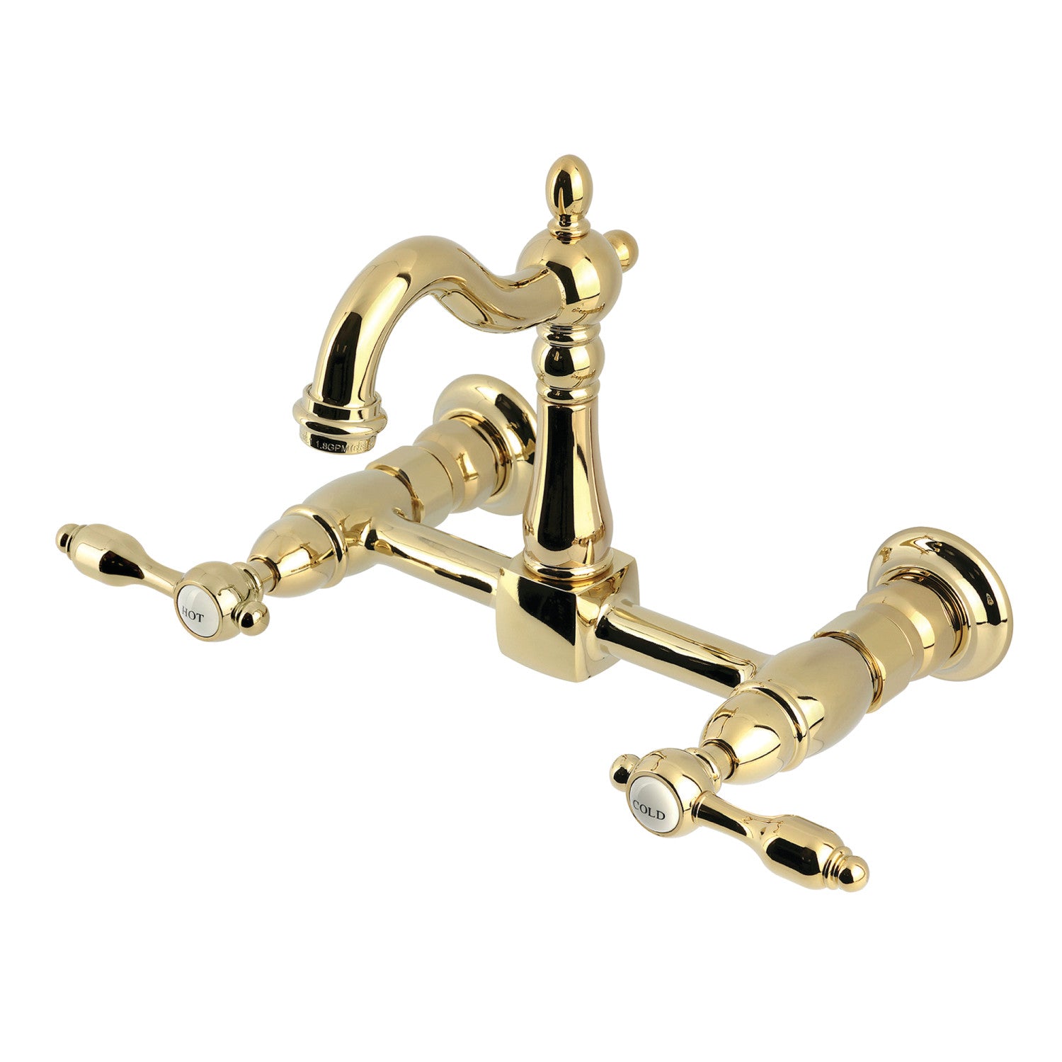 Kingston Heirloom KS2442TAL - Robinet de cuisine à deux poignées Tudor 2 trous Wall Mount Bridge, laiton poli