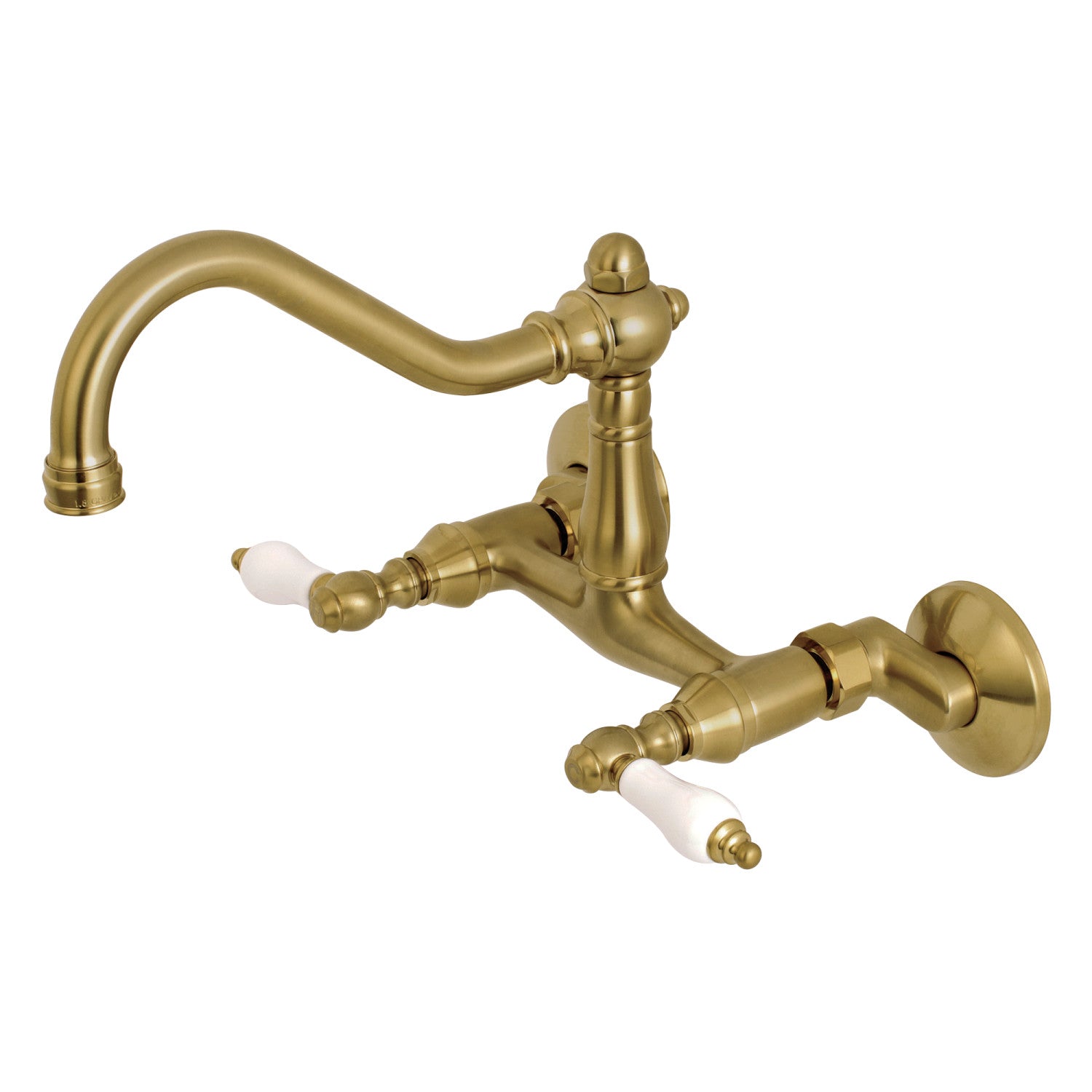Kingston Heirloom KS3227PL - Robinet de cuisine à deux poignées vintage 2 trous Wall Mount Bridge, laiton brossé