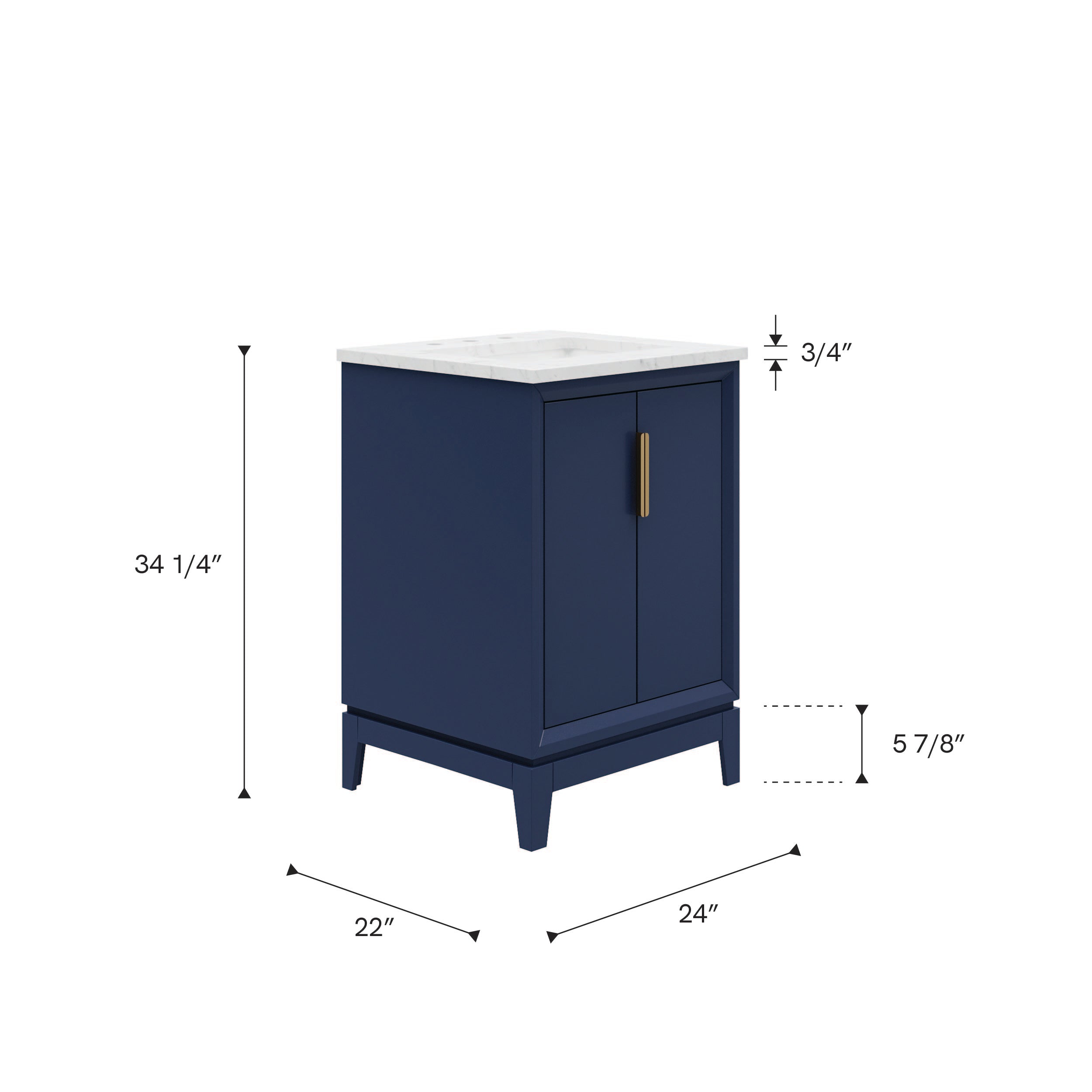 Kingston Luxe EL24CW06MB - 24 in. x 22 in. Bathroom Vanity Carrara White Marble Top, Monarch Blue