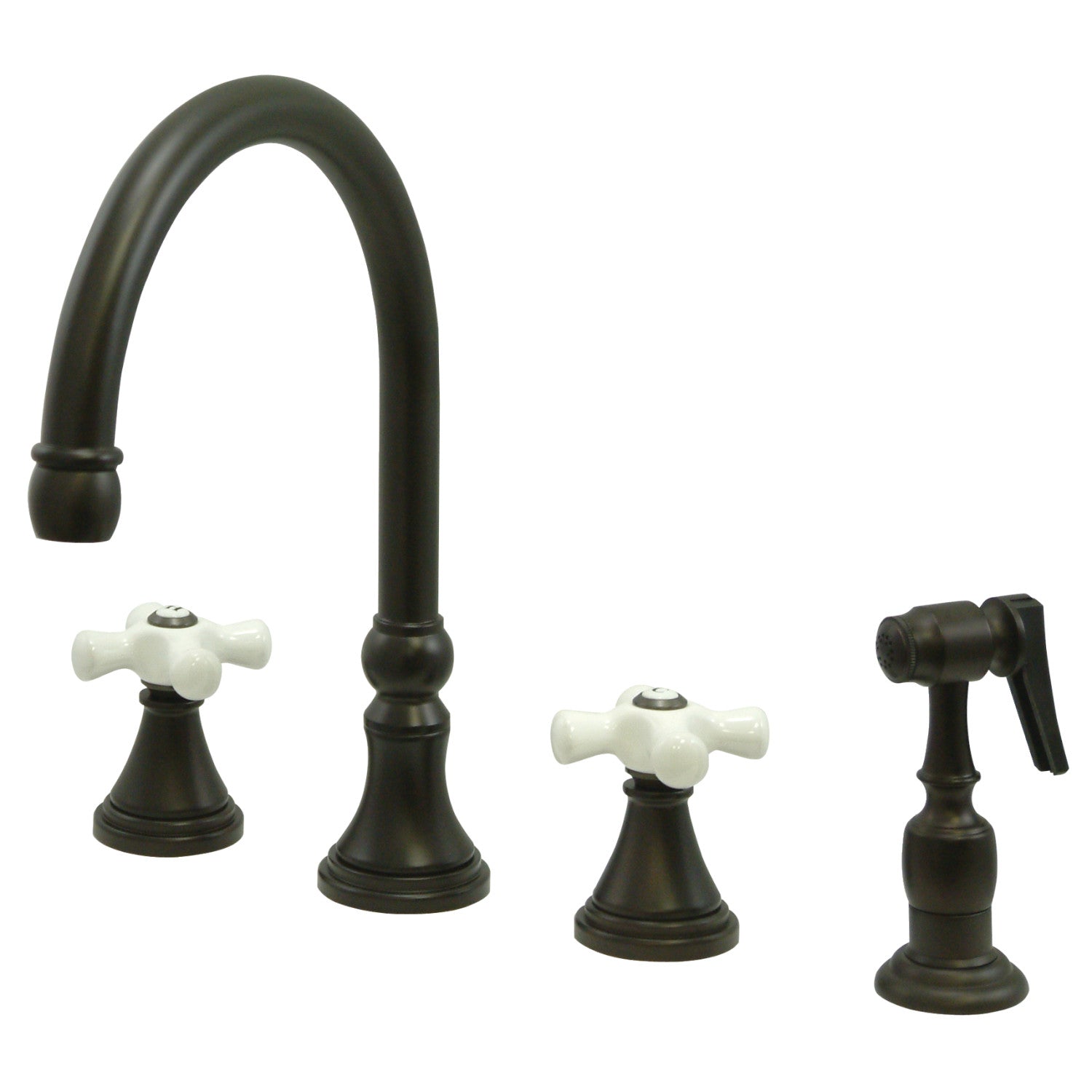 Kingston Tulare KS2795PXBS - Governor Double-Handle 4 trous Robinet de cuisine répandu avec pulvérisateur en laiton, bronze à l'huile