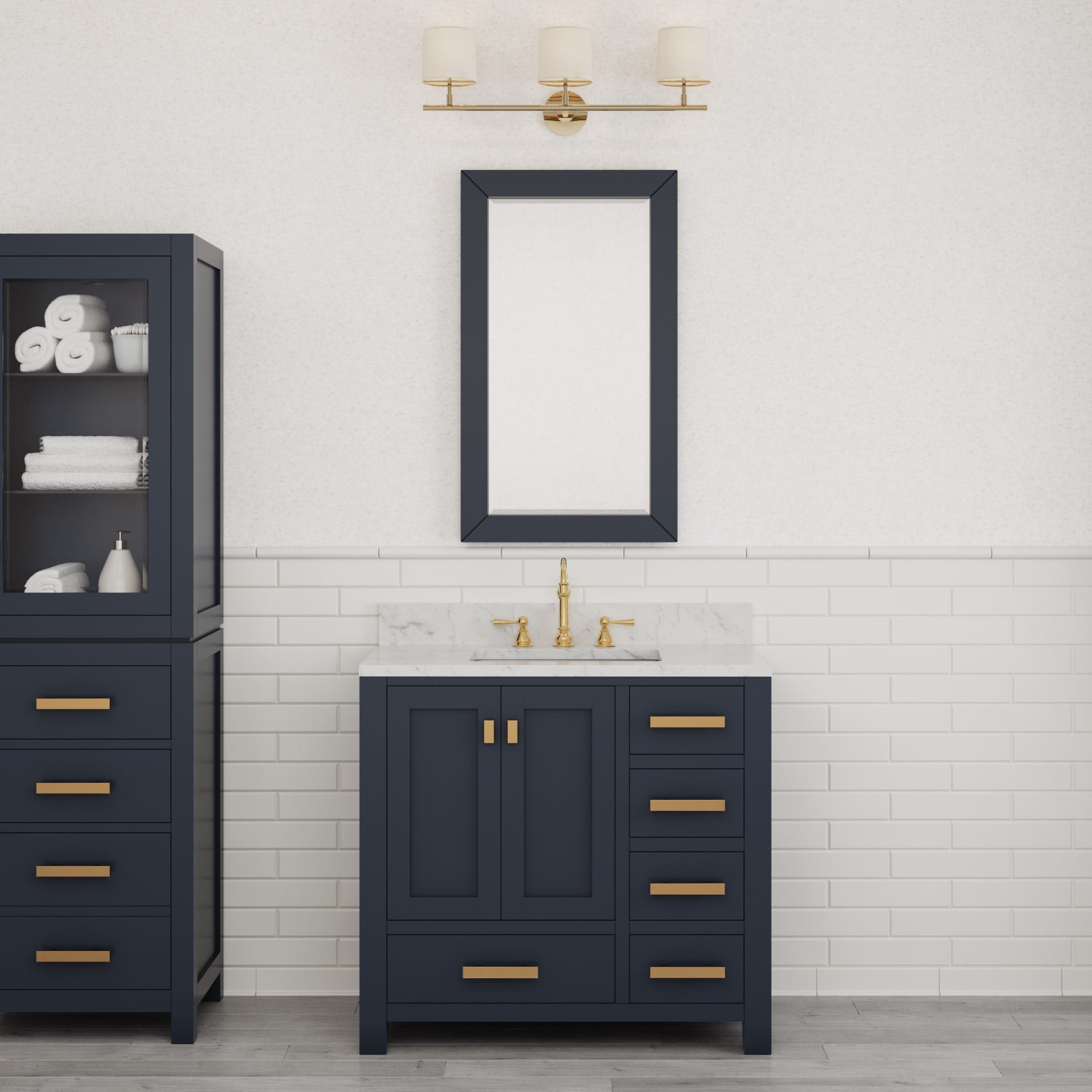 Kingston Luxe MS36CW06MB - 36 in. x 21.5 in. Bathroom Vanity Marble Top in Carrara White and White Basin, Monarch Blue