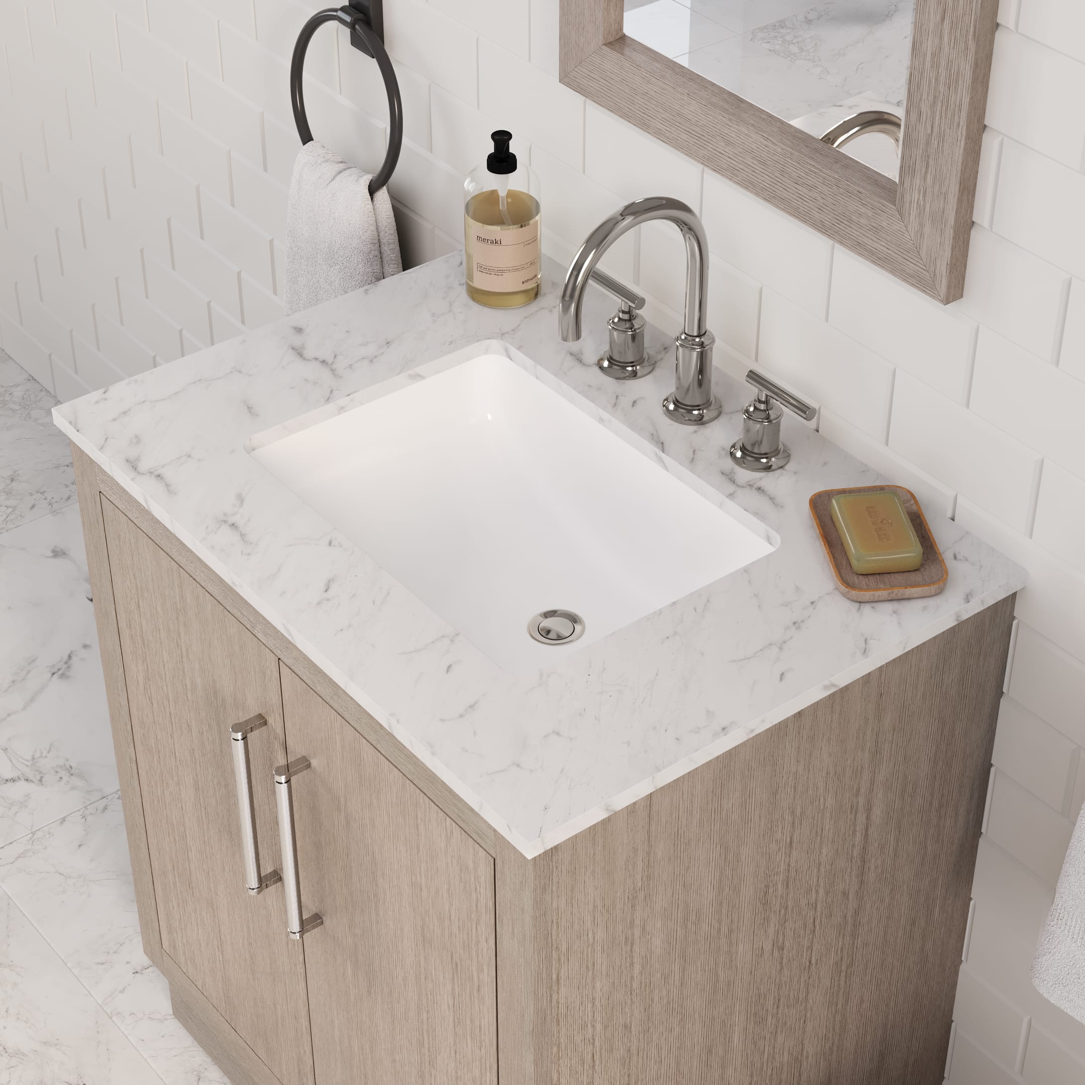 Kingston Luxe HU30CW01GK - 30 in. x 22 in. Bathroom Vanity Marble Top and White Basin, Grey Oak